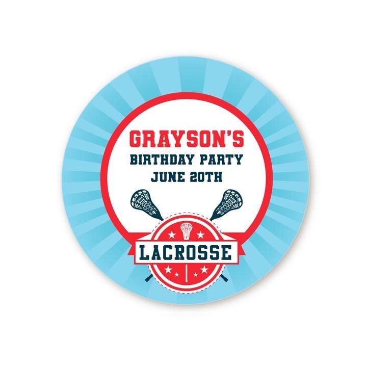 Lacrosse Birthday Party Favor Stickers, Happy Birthday Labels, Custom Birthday Party Favor Labels, Sports Round Stickers