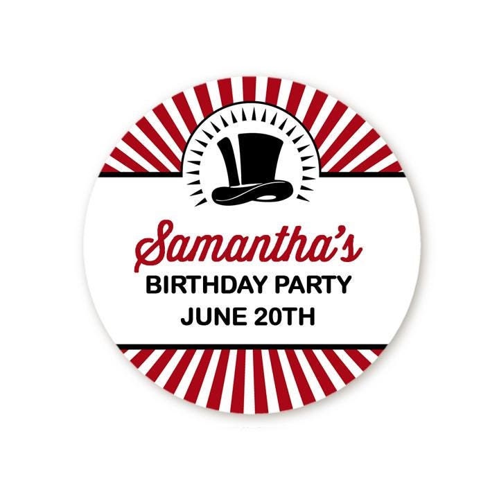 Vintage Magic Birthday Party Favor Stickers, Happy Birthday Labels, Custom Birthday Party Favor Labels, Personalized Round Stickers