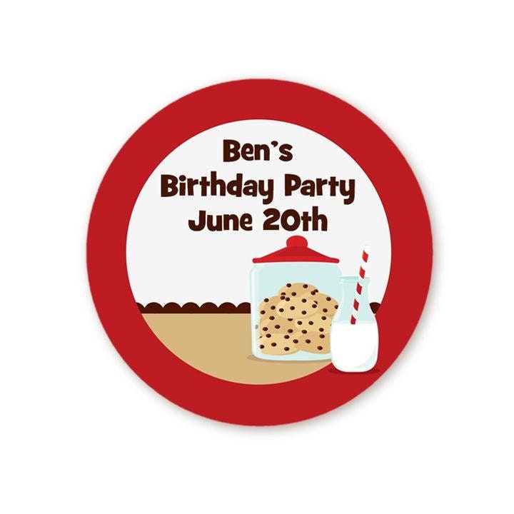 Milk and Cookies Birthday Party Favor Stickers, Happy Birthday Labels, Custom Birthday Party Favor Labels, Round Stickers