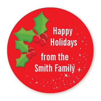 Holly Berry Christmas Stickers, Personalized Happy Holidays Gift Labels