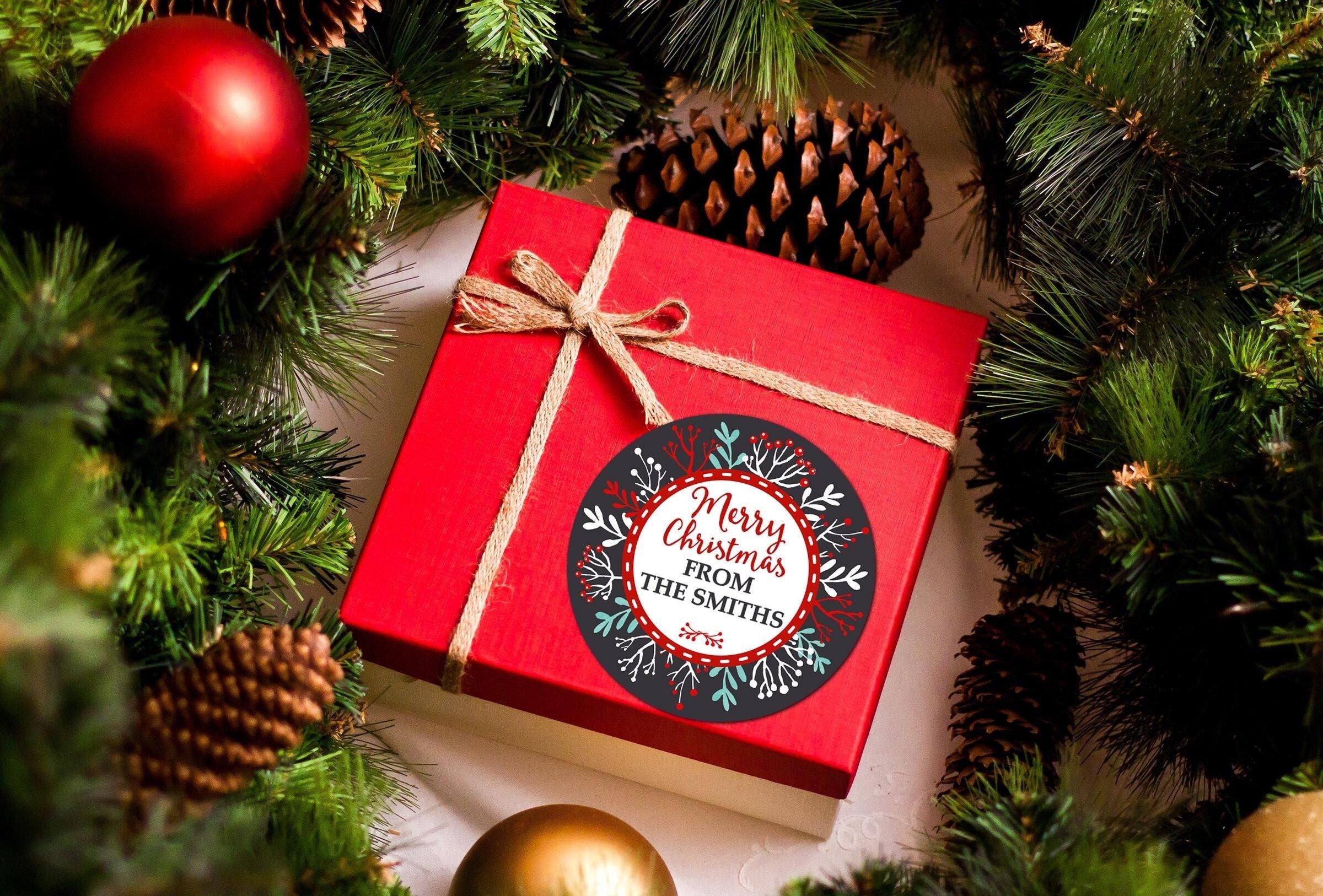 Holly Berries Christmas Stickers, Personalized Merry Christmas Labels, Holiday Gift Label/ Christmas Favor Stickers, Happy Holiday Labels