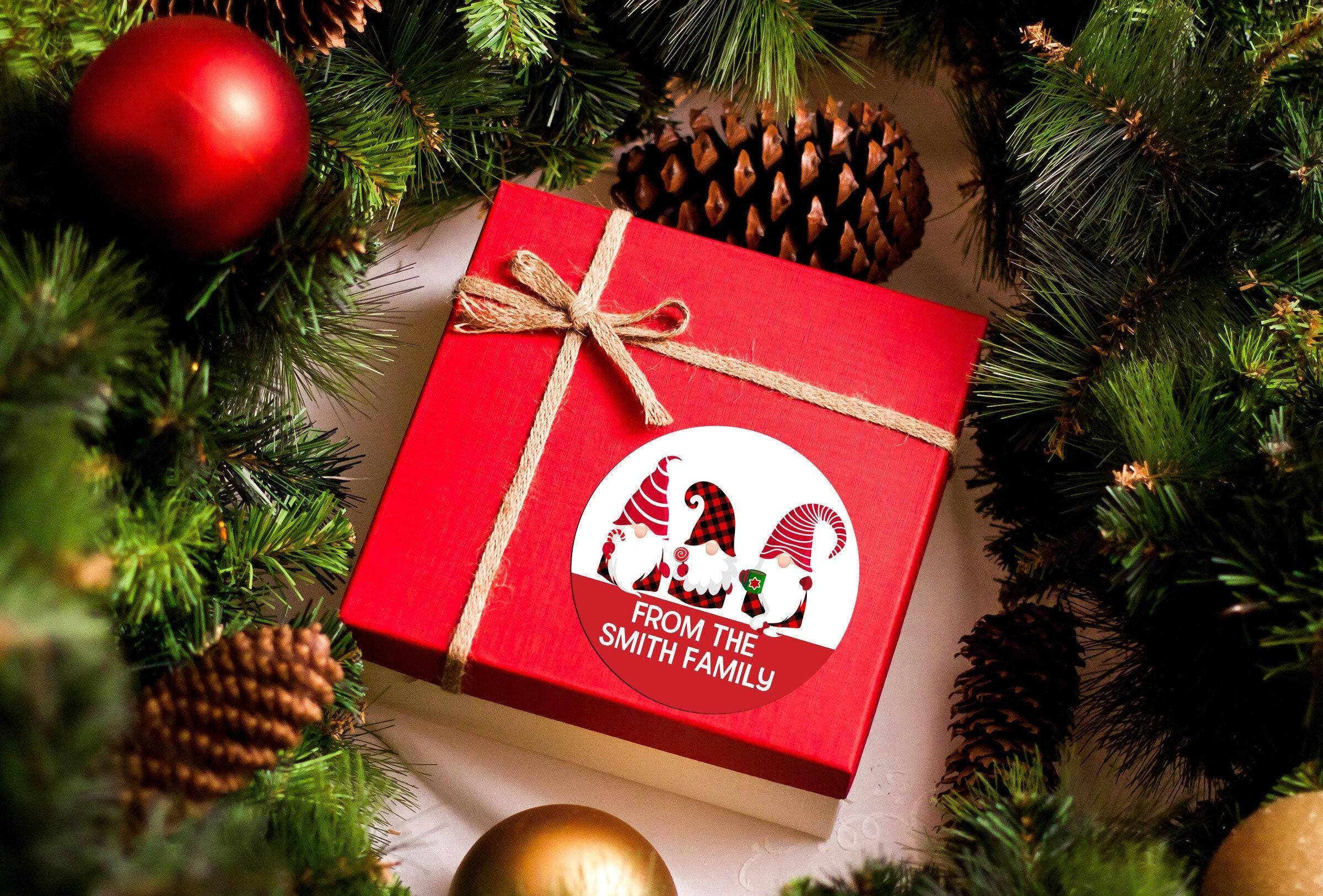 Gnome Christmas Stickers, Personalized Happy Holiday Gift Labels