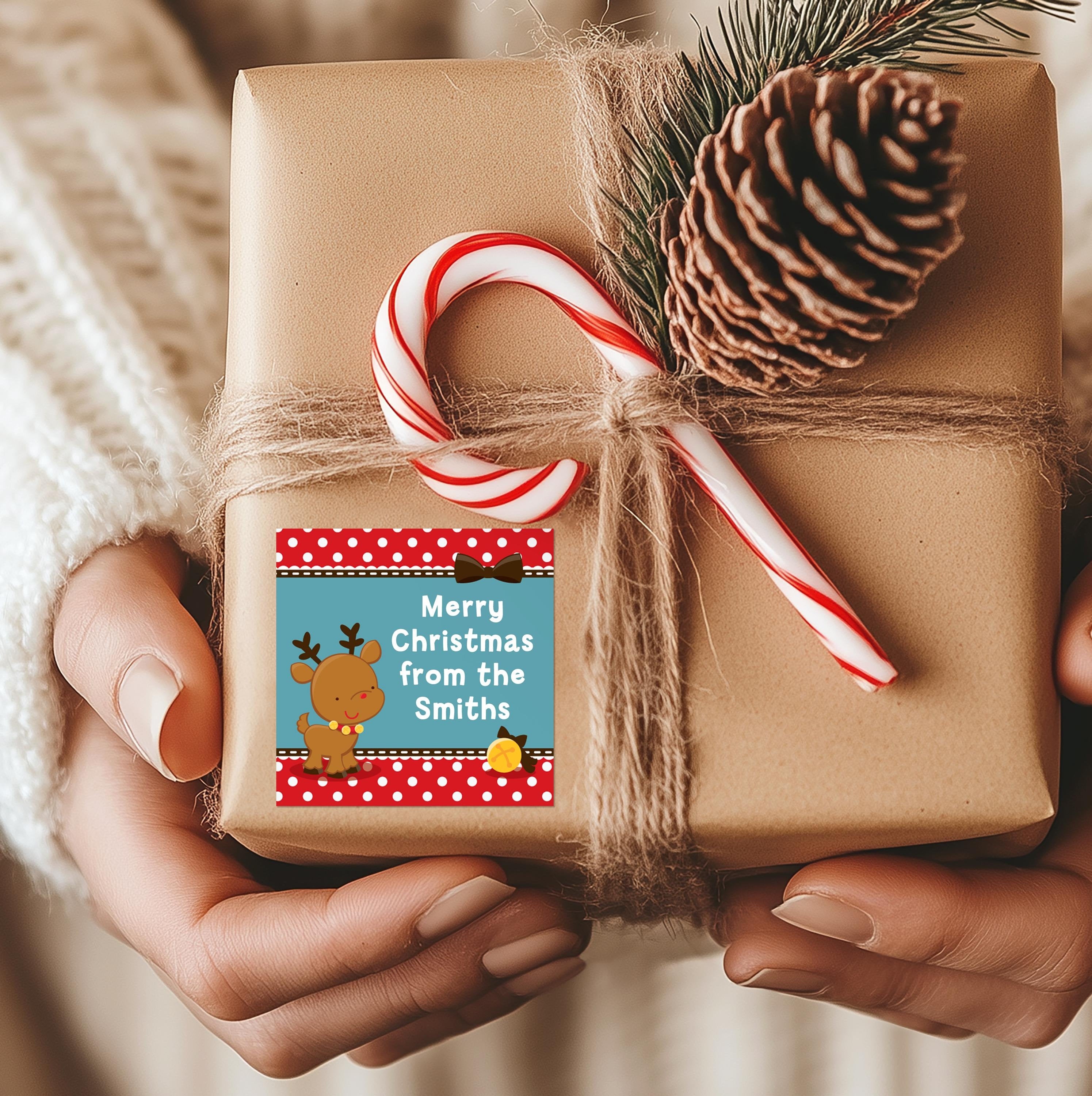 Red Nose Reindeer Christmas Stickers, Personalized Gift Tags