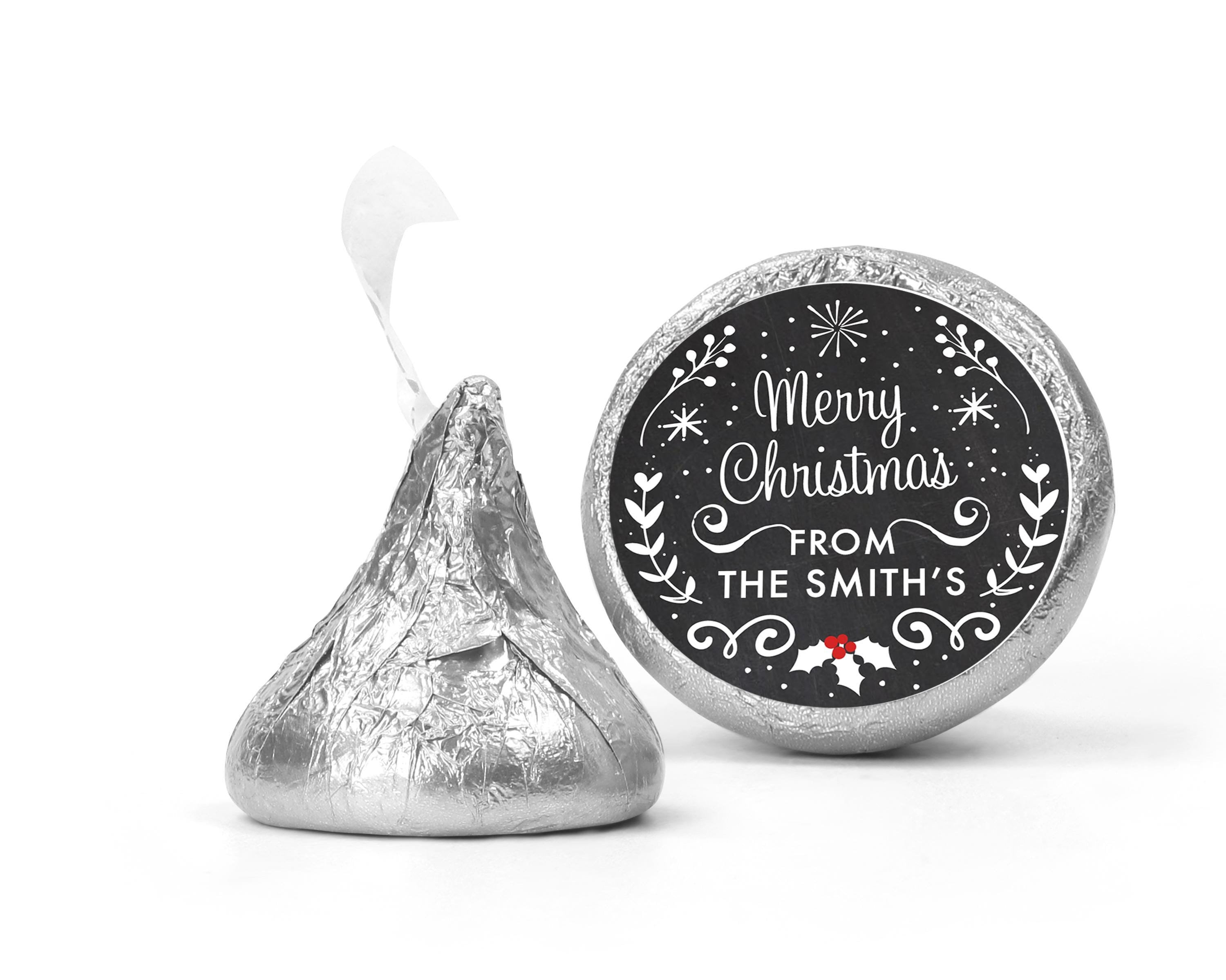 Merry Christmas Mistletoe Chocolate Kiss Stickers, Personalized Christmas Candy Stickers, Classroom Candy Labels, Christmas Kiss Labels