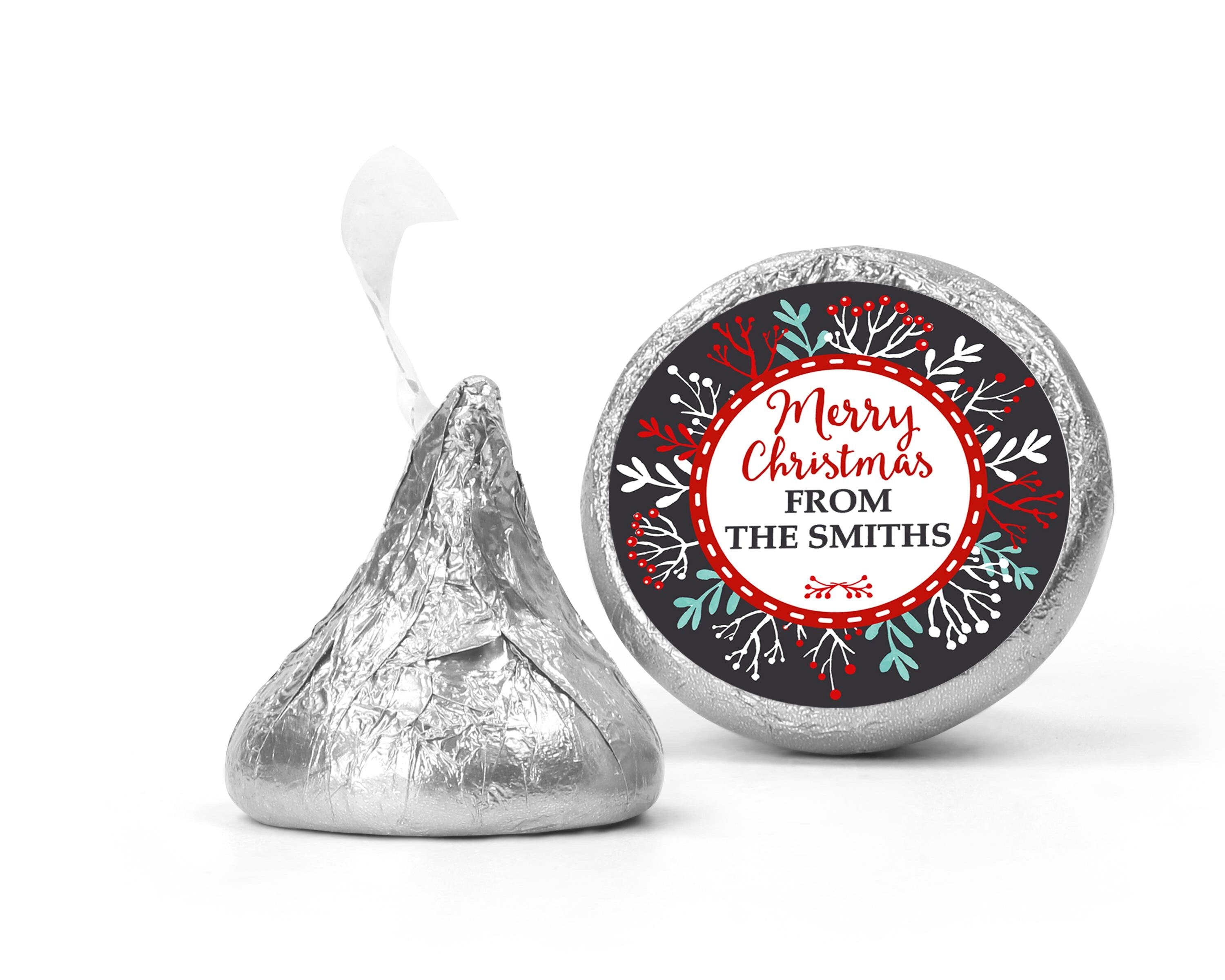 Holly Berries Christmas Kiss Stickers, Personalized Party Chocolate Favor Labels, Holiday Classroom Candy Labels, Christmas Kiss Labels