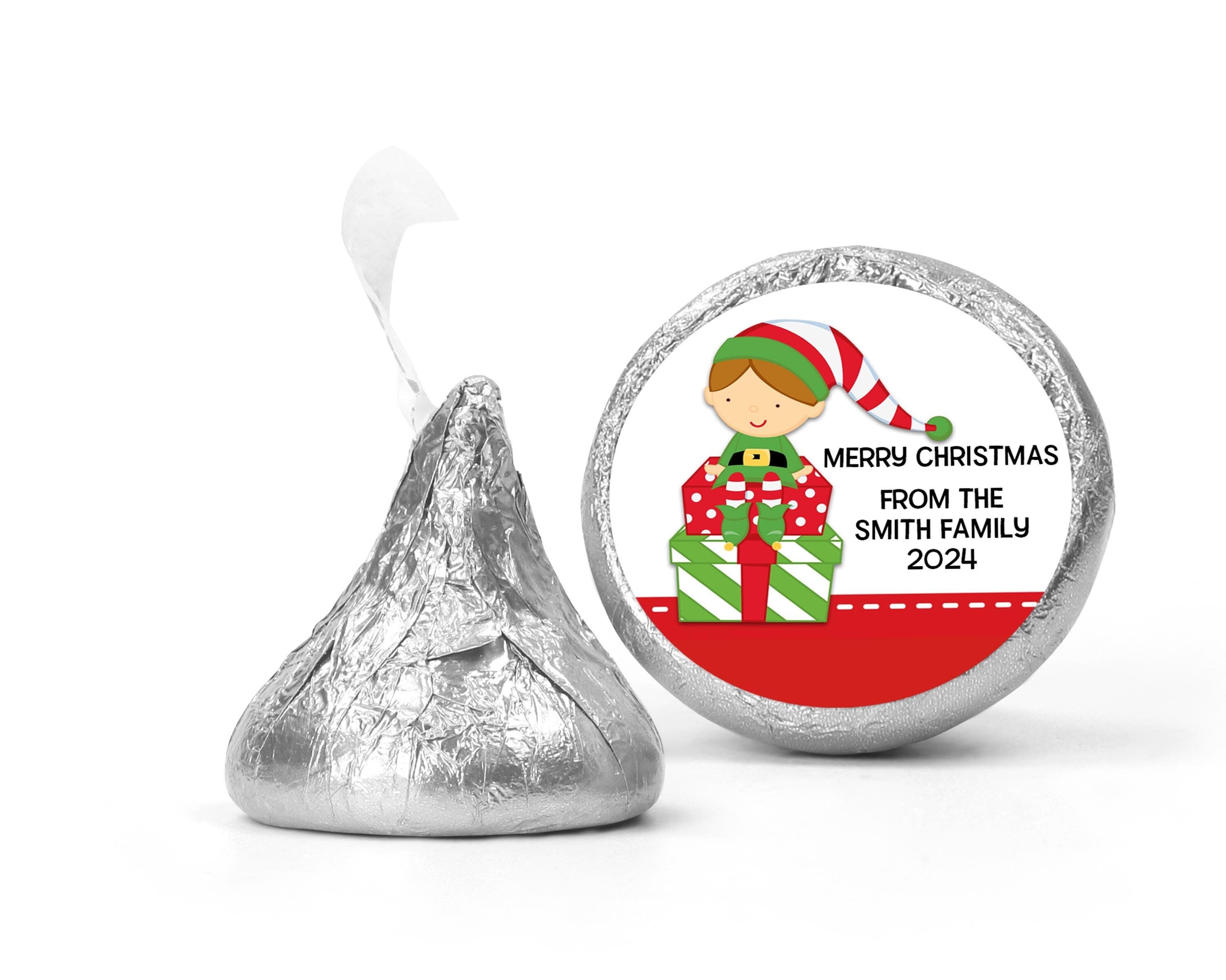 Santa's Little Elf Christmas Kiss Stickers, Personalized Party Chocolate Favor Labels, Holiday Classroom Candy Labels, Christmas Kiss Labels