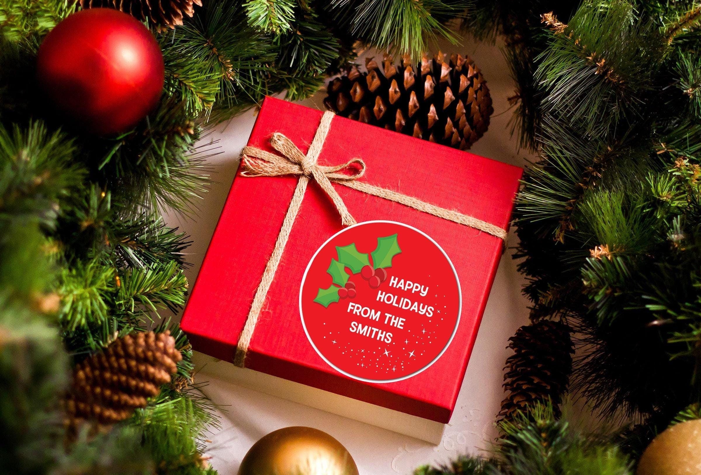 Holly Berry Christmas Stickers, Personalized Happy Holidays Gift Labels