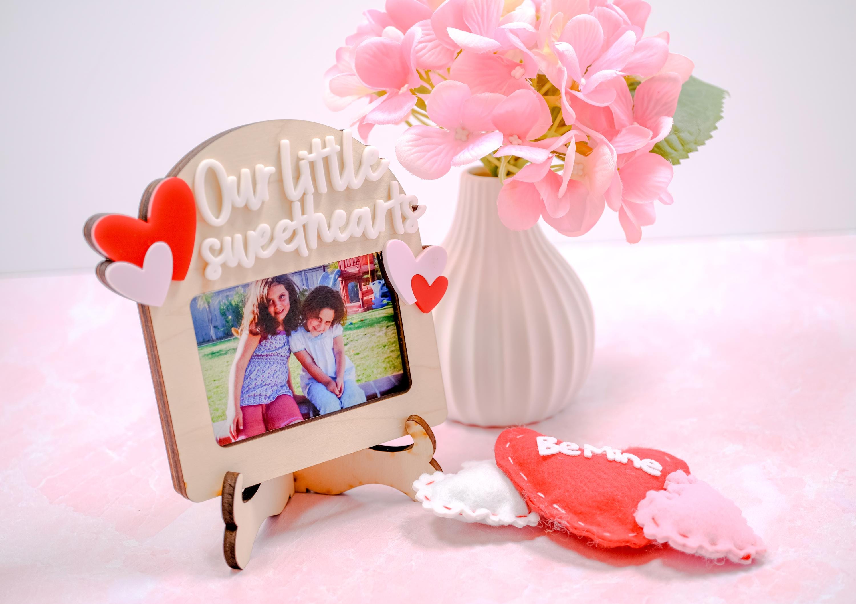 Our Little Sweethearts Photo Frame Gift, Valentine's Day Custom Picture Frame with stand, Gift for Parents, Grandparents, Pink Red Hearts