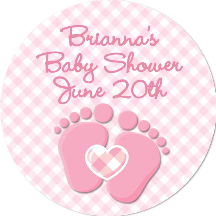 Oh Baby Pink Personalized Round Baby Shower Sticker Labels | Baby Feet Baby Shower Stickers | It's A Girl Sticker Label