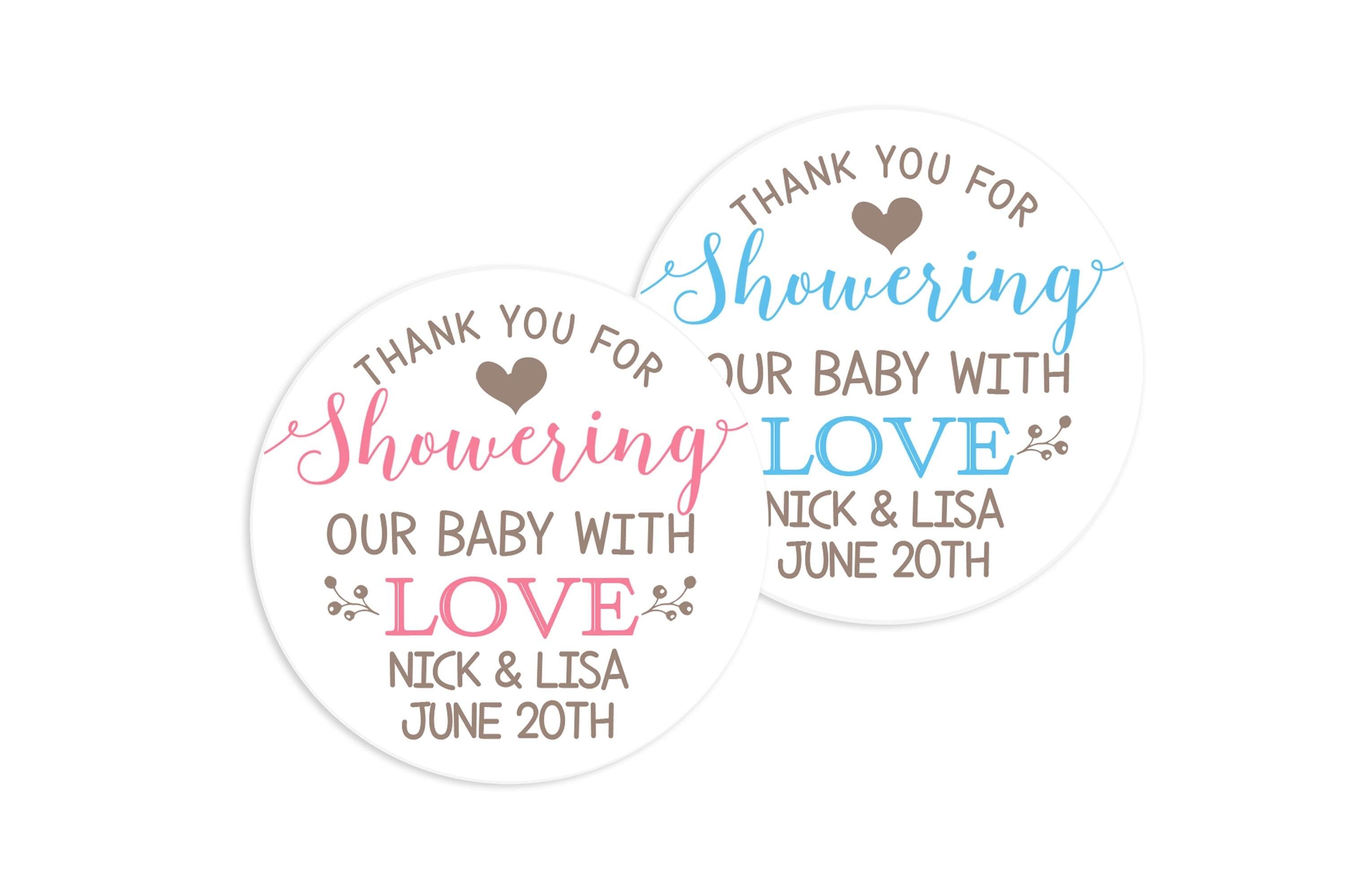 Thank You For Showering Our Baby With Love, Personalized Round Baby Shower Sticker Labels