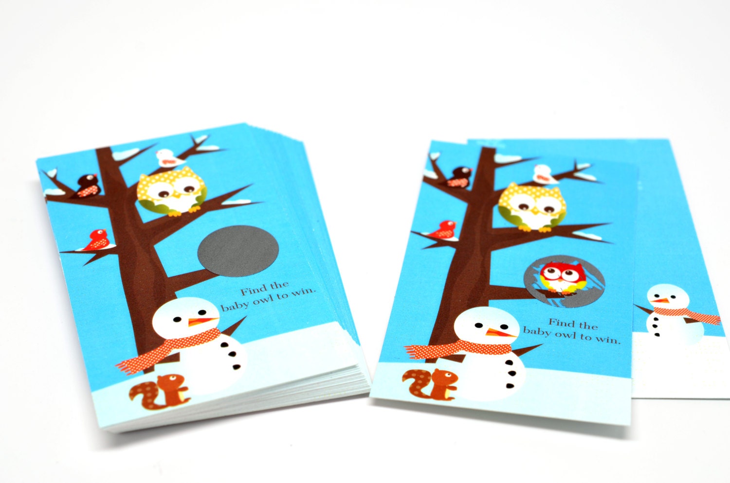 Owl - Winter Theme or Christmas - Baby Shower Scratch Off Game Pack of 20 Cards