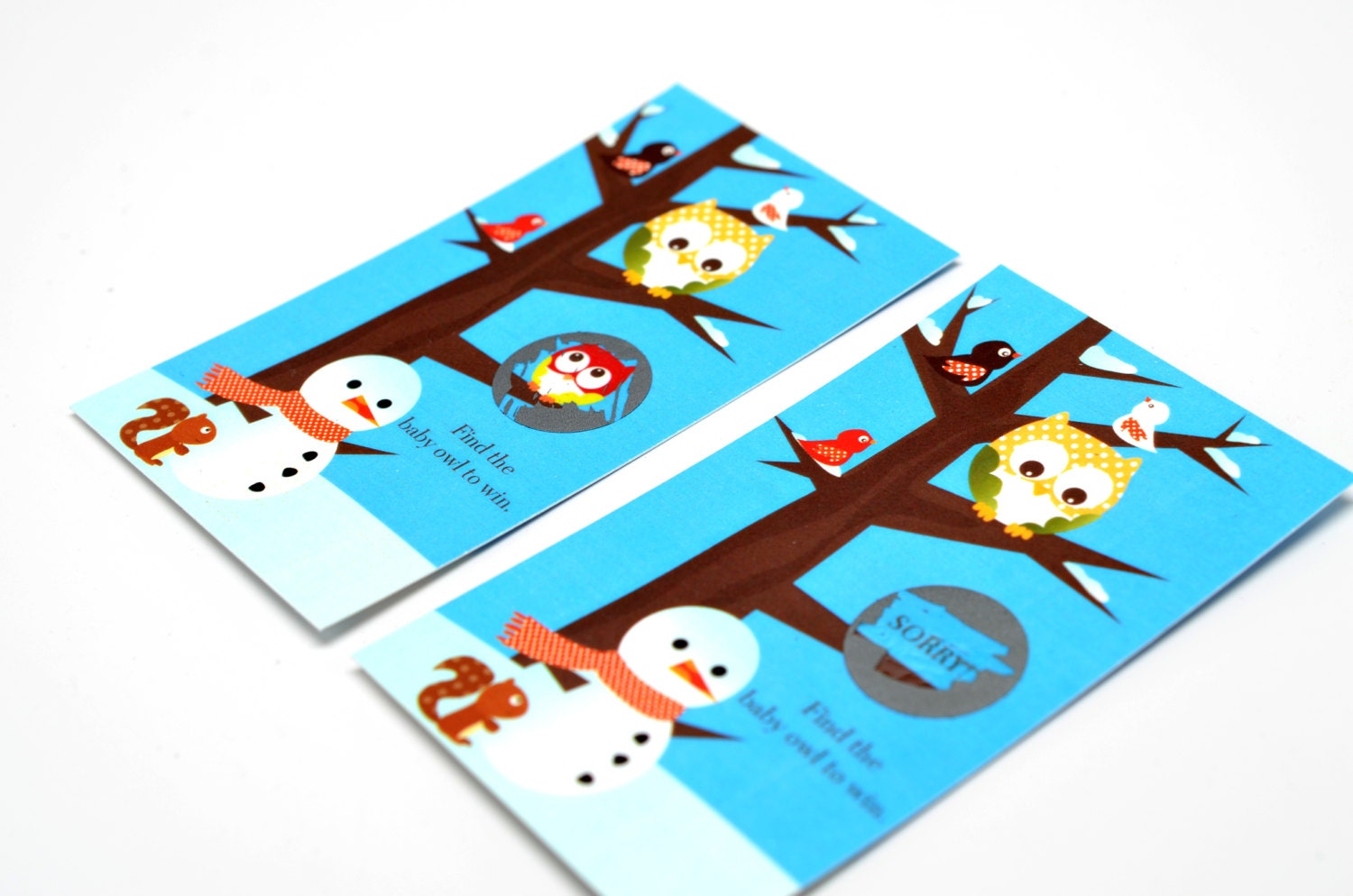 Owl - Winter Theme or Christmas - Baby Shower Scratch Off Game Pack of 20 Cards