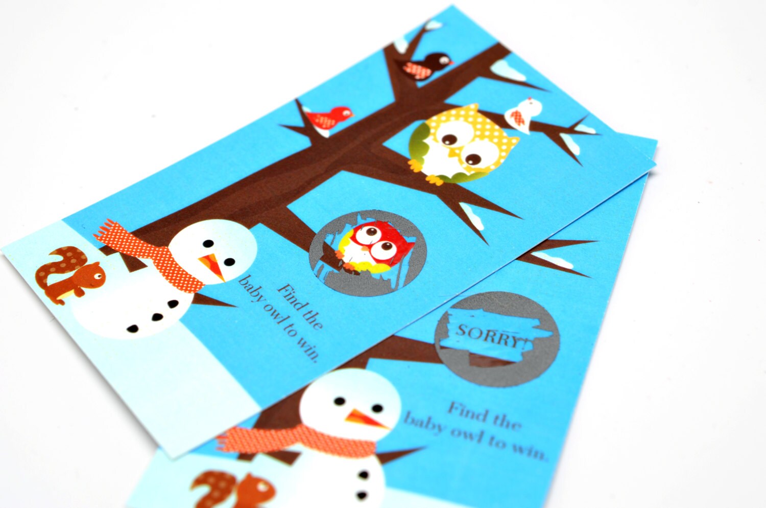 Owl - Winter Theme or Christmas - Baby Shower Scratch Off Game Pack of 20 Cards