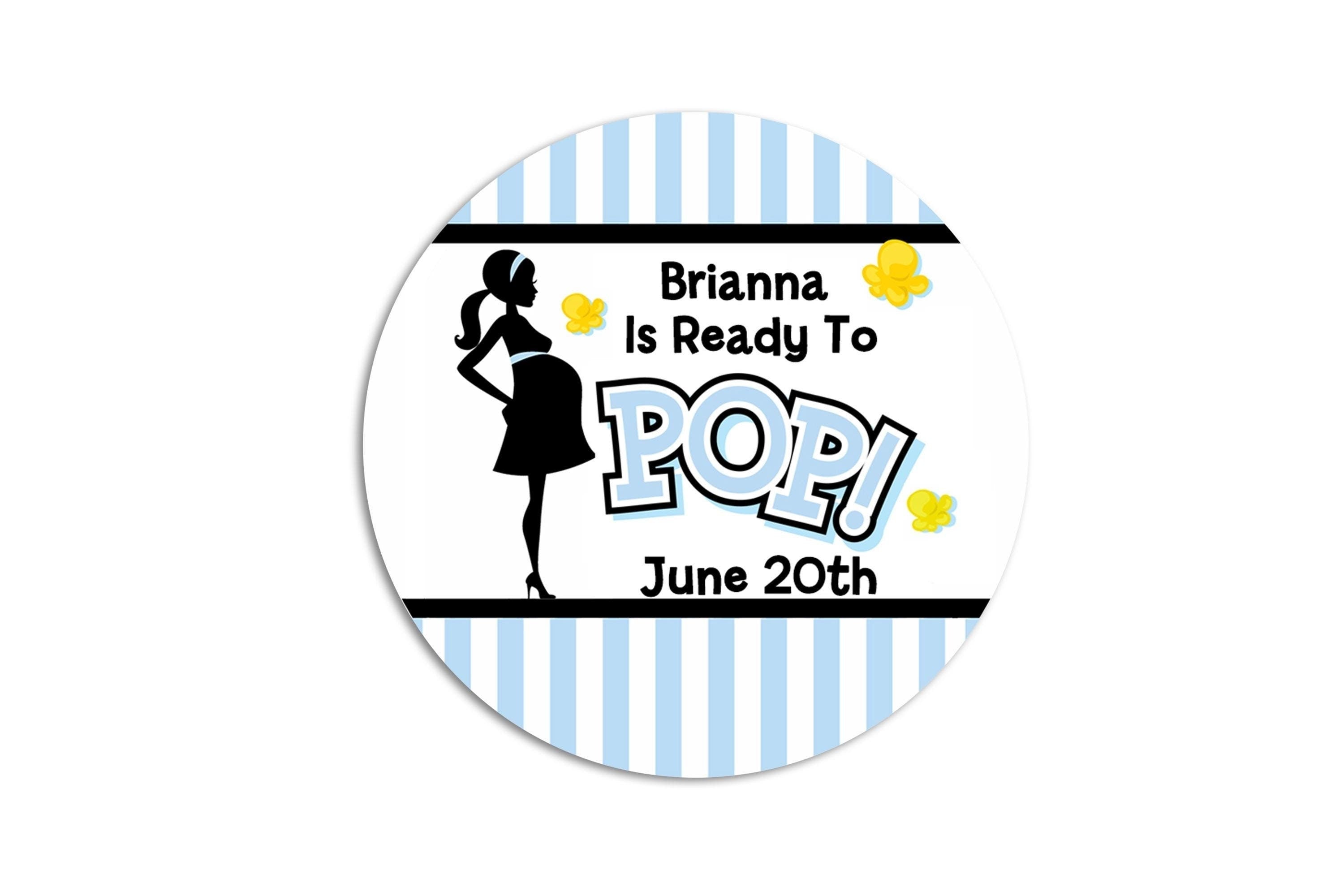 Ready To Pop Baby Shower Stickers, Blue Popcorn Favor Stickers