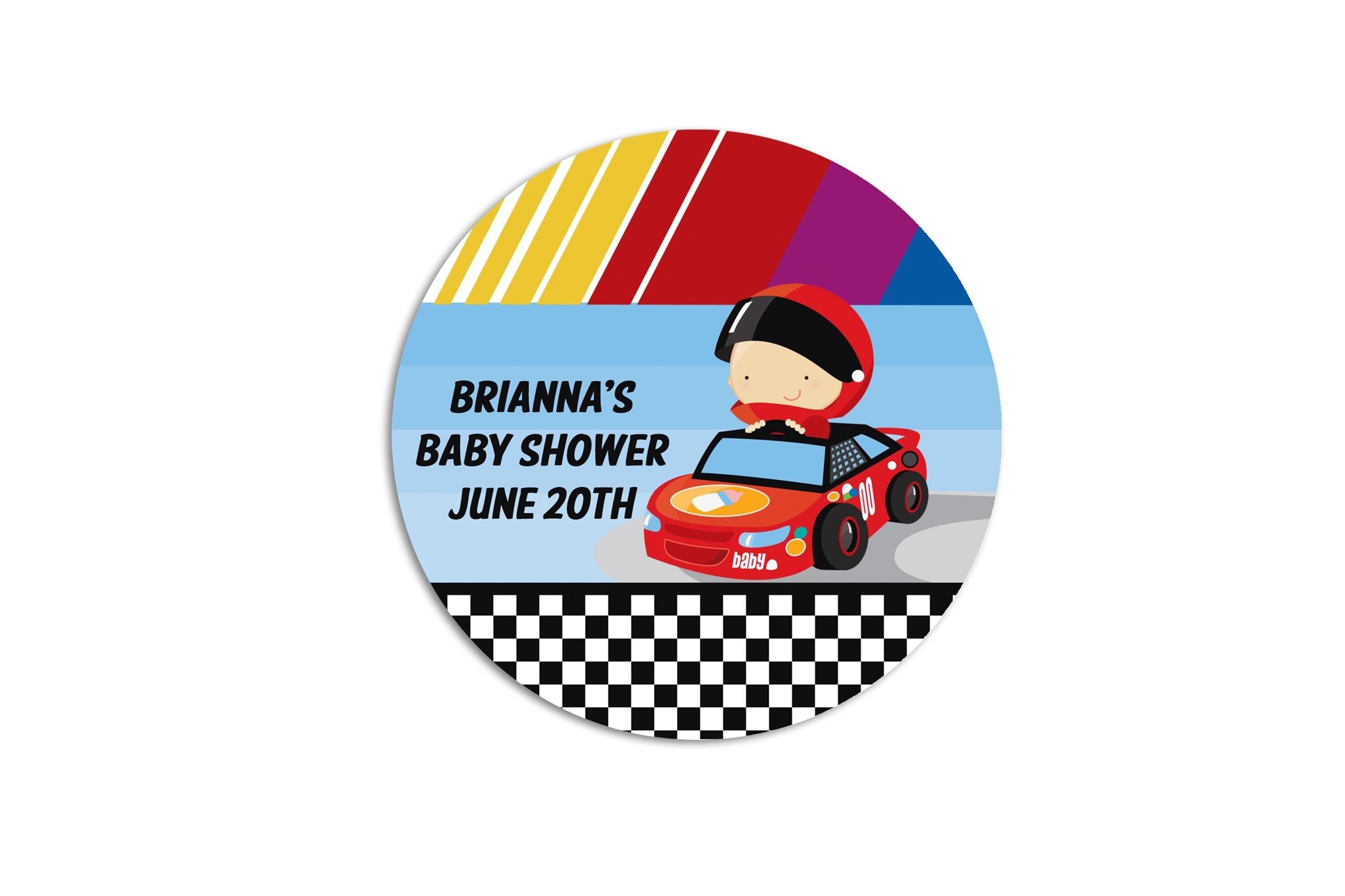 Race Car Stickers for Baby Shower, Thank You Stickers On The Track Shower Favors, Start your engines baby shower, Round Sticker Favor