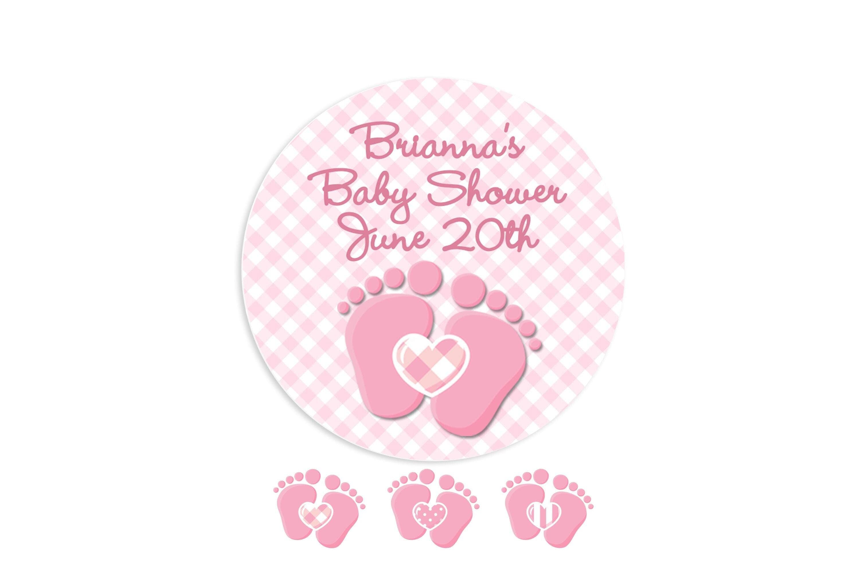 Oh Baby Pink Personalized Round Baby Shower Sticker Labels | Baby Feet Baby Shower Stickers | It's A Girl Sticker Label