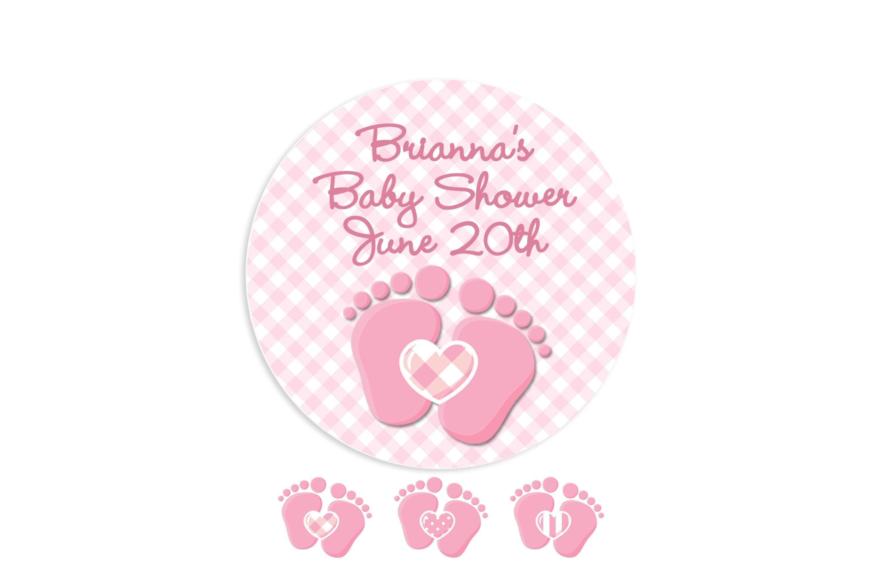 Oh Baby Pink Personalized Round Baby Shower Sticker Labels | Baby Feet Baby Shower Stickers | It's A Girl Sticker Label