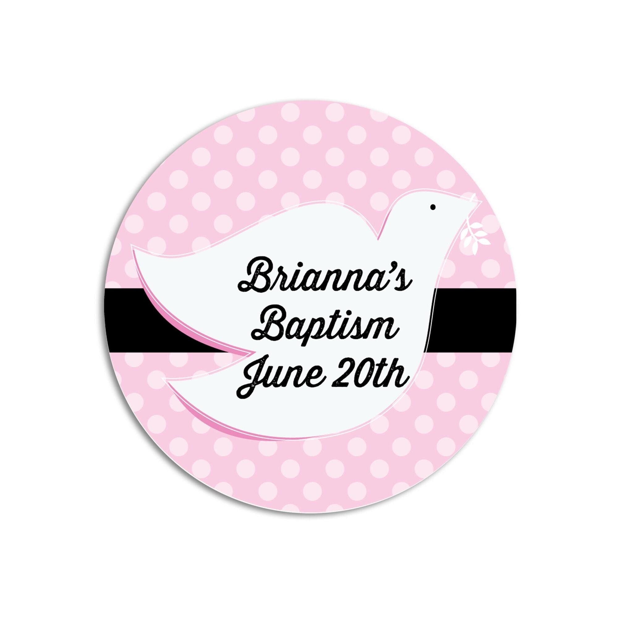 Dove Pink Baptism Stickers, Girl Baptism Favors, Religious Thank You for Coming Favors, Communion Stickers, and Christening Supplies