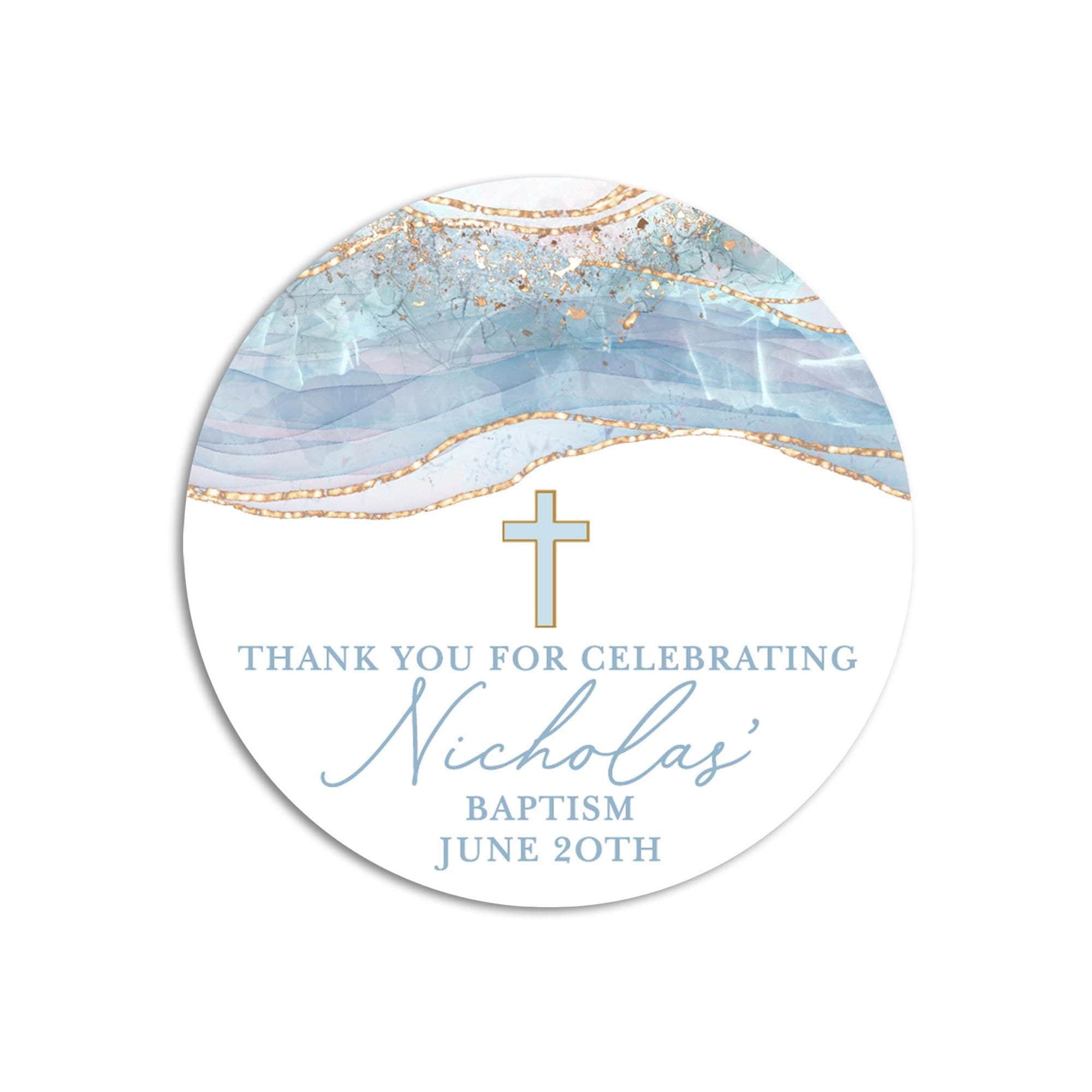 Cross Blue & Gold Baptism Stickers, Boy Baptism Favors, Religious Thank You for Coming Favors, Communion Stickers, and Christening Supplies