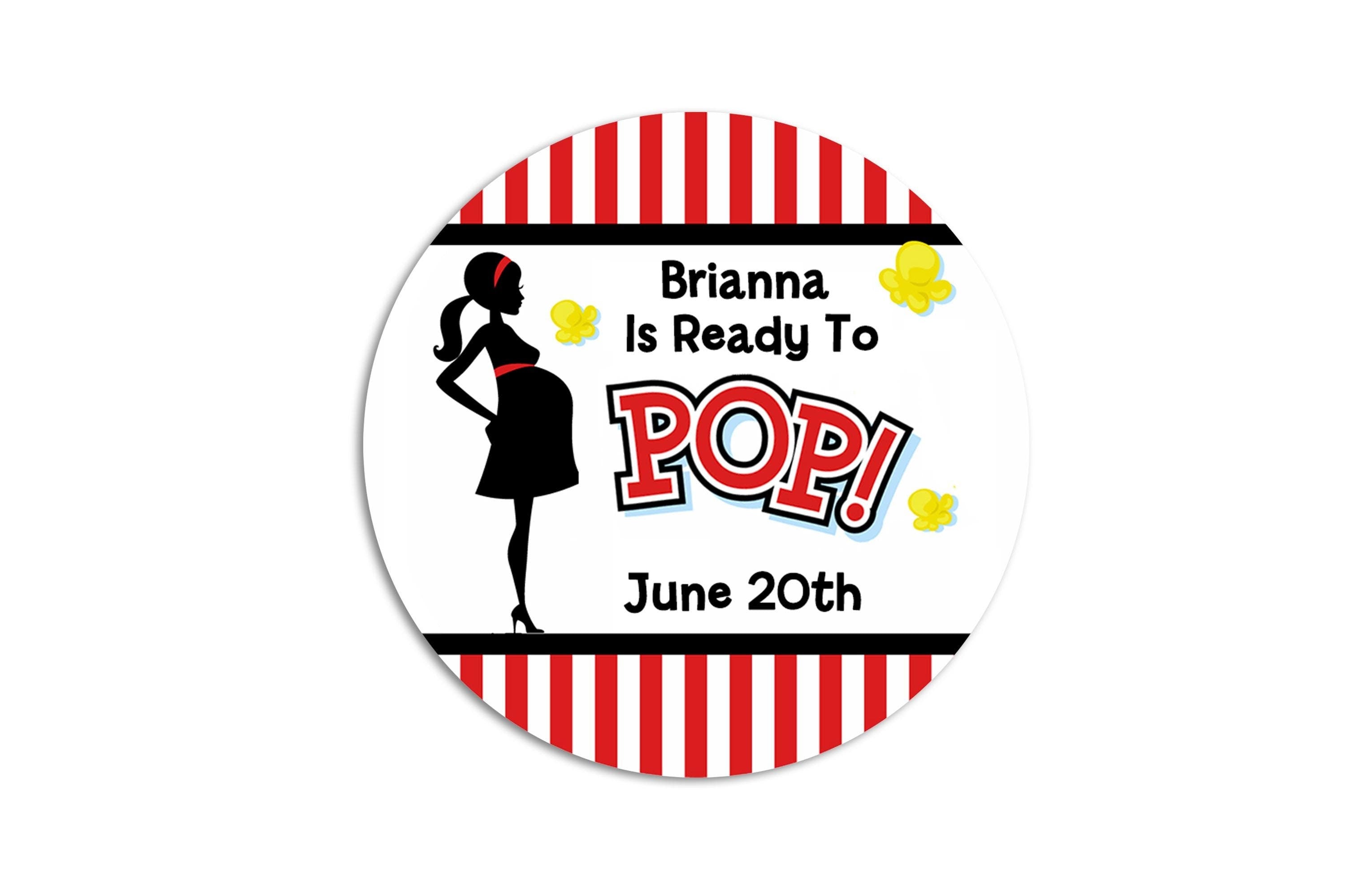 Ready to Pop Popcorn Stickers for Baby Shower, Thank You Stickers Baby Shower Favors, About To Pop Party, Round Stickers for Favor