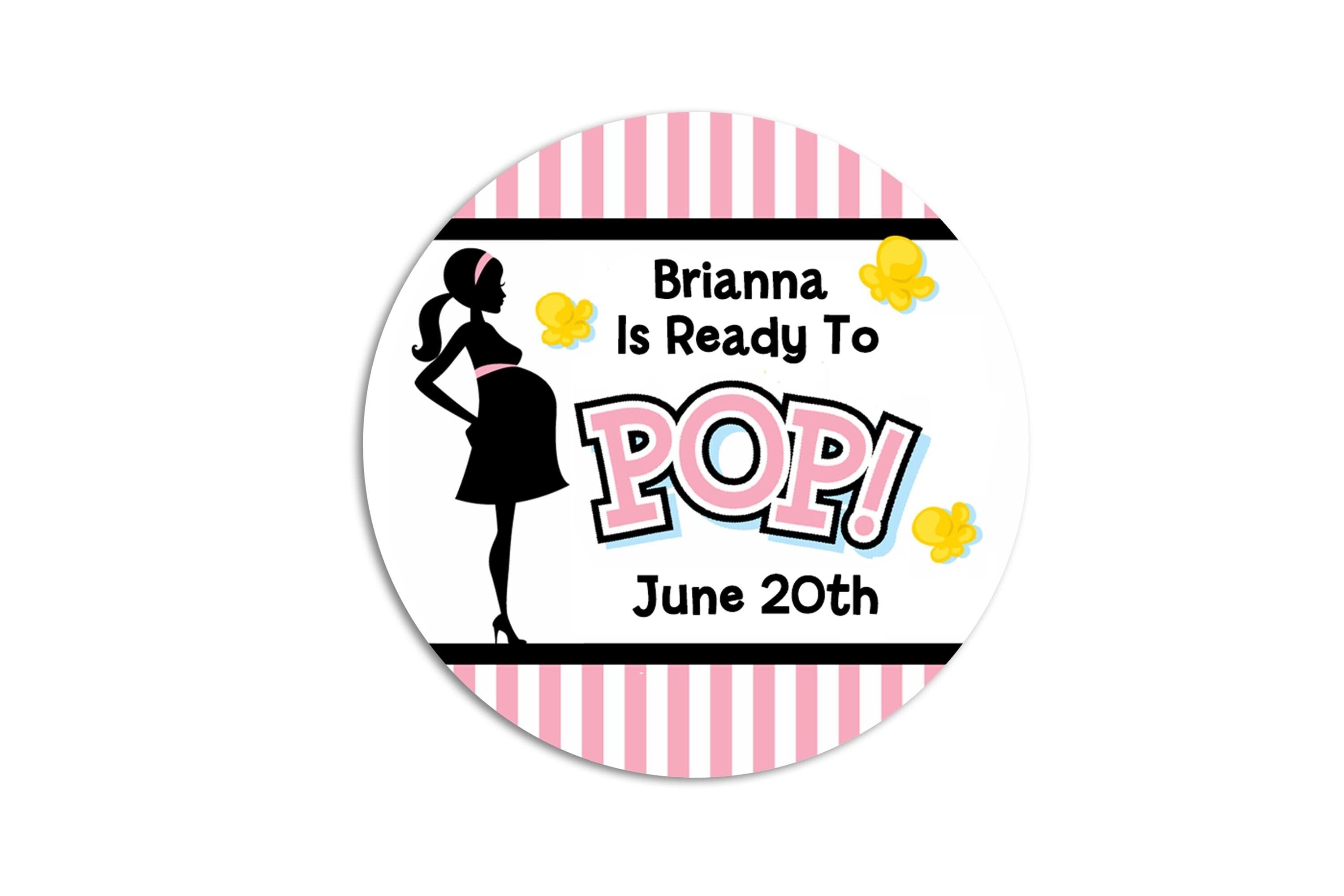 Ready to Pop Pink Popcorn Stickers for Baby Shower, Thank You Stickers Girl Baby Shower Favors, About To Pop Party, Round Stickers for Favor