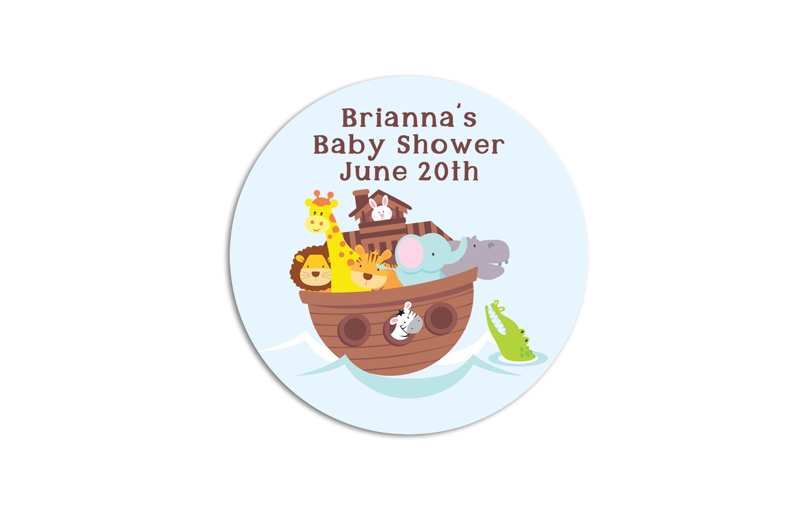 Noah's Ark Stickers for Baby Shower, Thank You Stickers Baby Shower Favors, Cute Animals in Boat Round Sticker Favor