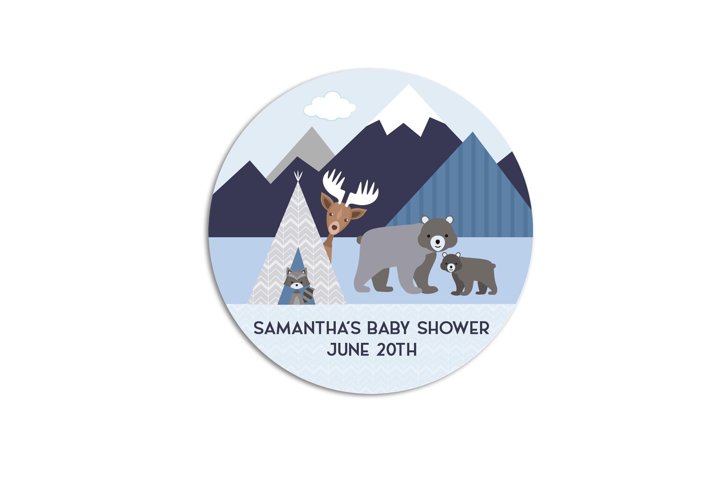 Mountain Baby Shower Stickers, Outdoor Baby Shower Favors Labels, Thank You Stickers Baby Shower Boy, Adventure Awaits Bear Baby Shower