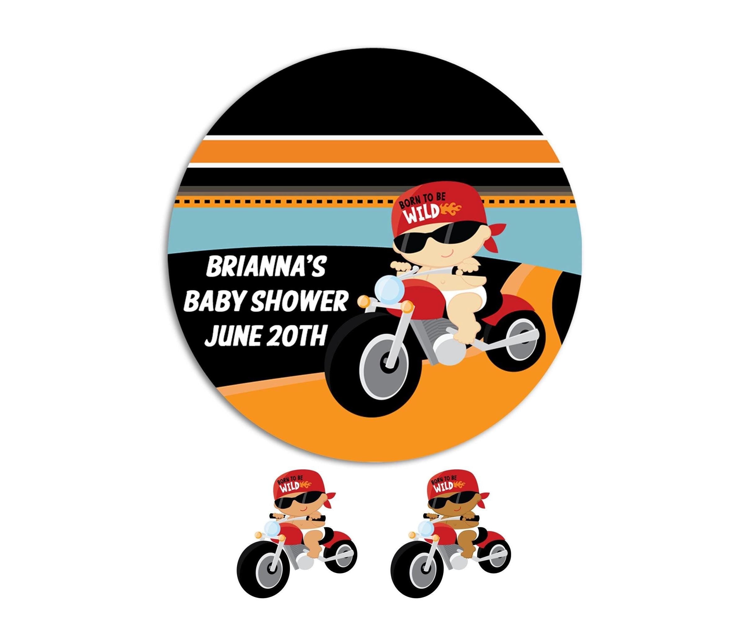Motorcycle Baby Baby Shower Stickers, Born to be Wild Stickers, Thank You Stickers Baby Shower Favors, Round Stickers for Favor
