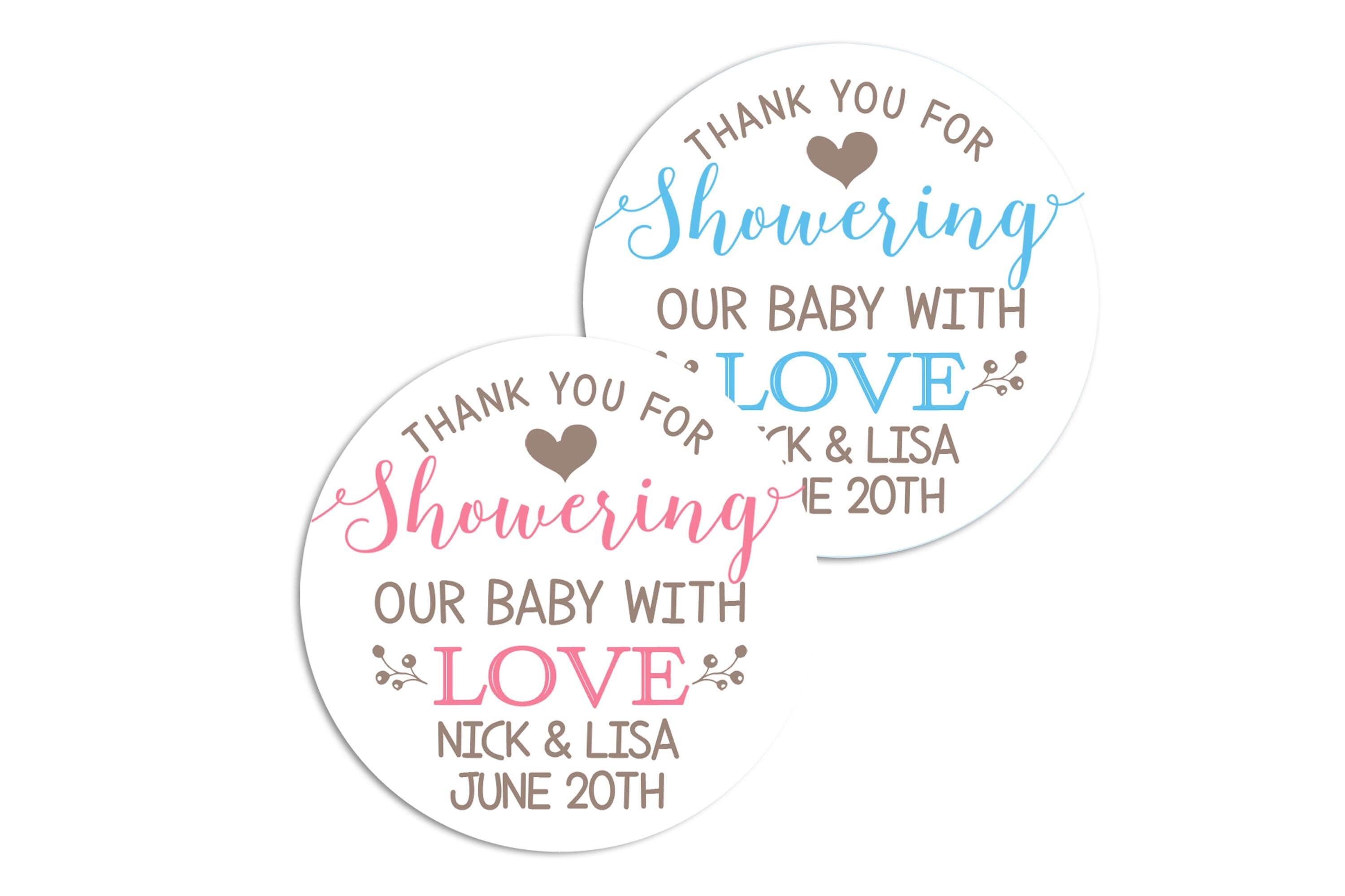 Thank You For Showering Our Baby With Love, Personalized Round Baby Shower Sticker Labels
