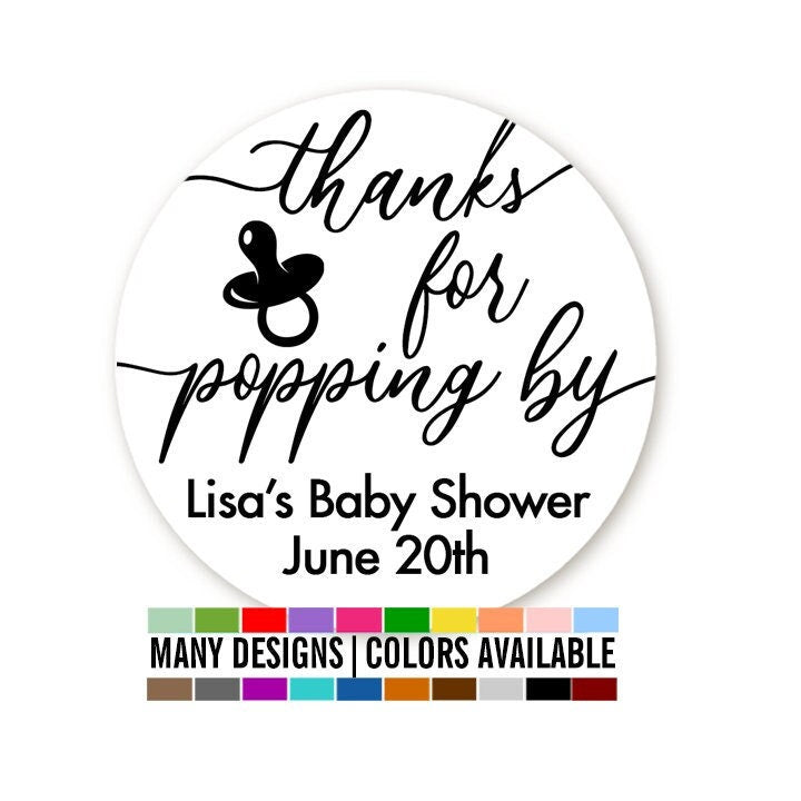 Thanks For Popping By Baby Shower Stickers Personalized Round Baby Shower Sticker Labels - Baby Shower Sticker Label