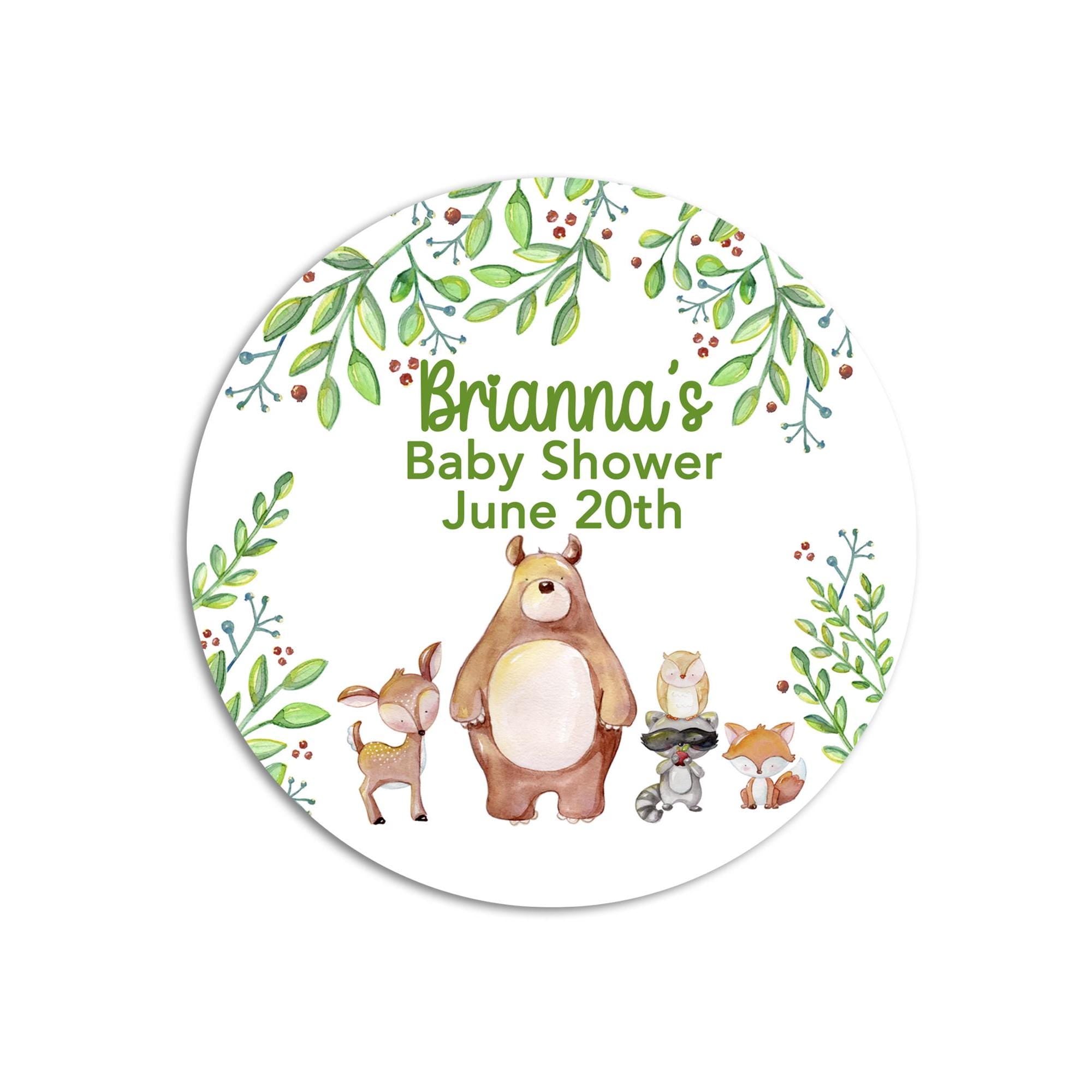 Woodland Baby Shower Favor Stickers, Woodland Animals Baby Shower Labels, Printed Baby Shower Thank You Labels, Greenery Baby Shower