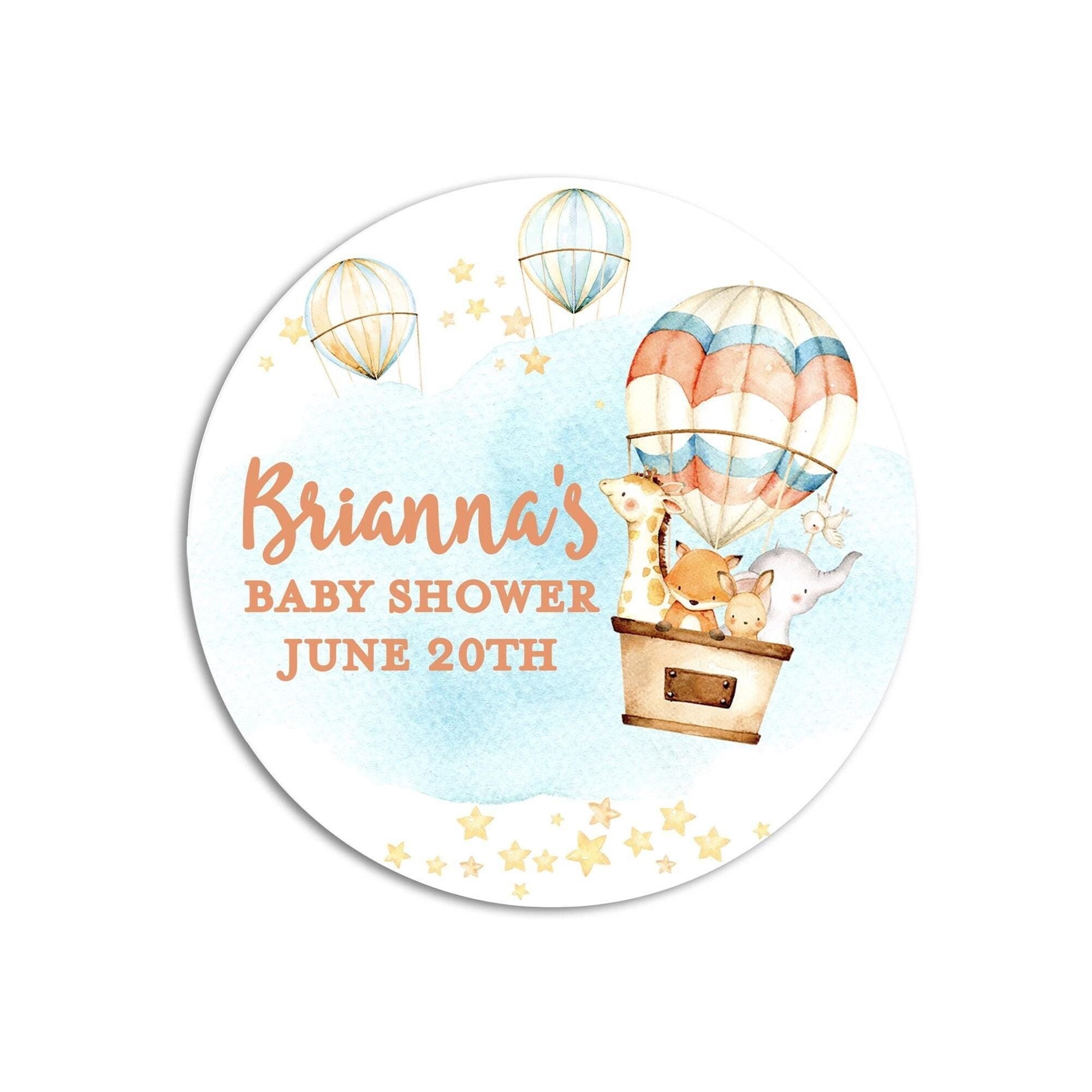Up Up Away Woodland Animals Baby Shower Stickers, Hot Air Balloon Baby Shower Stickers, Watercolor Round Stickers for Favors, Round Labels
