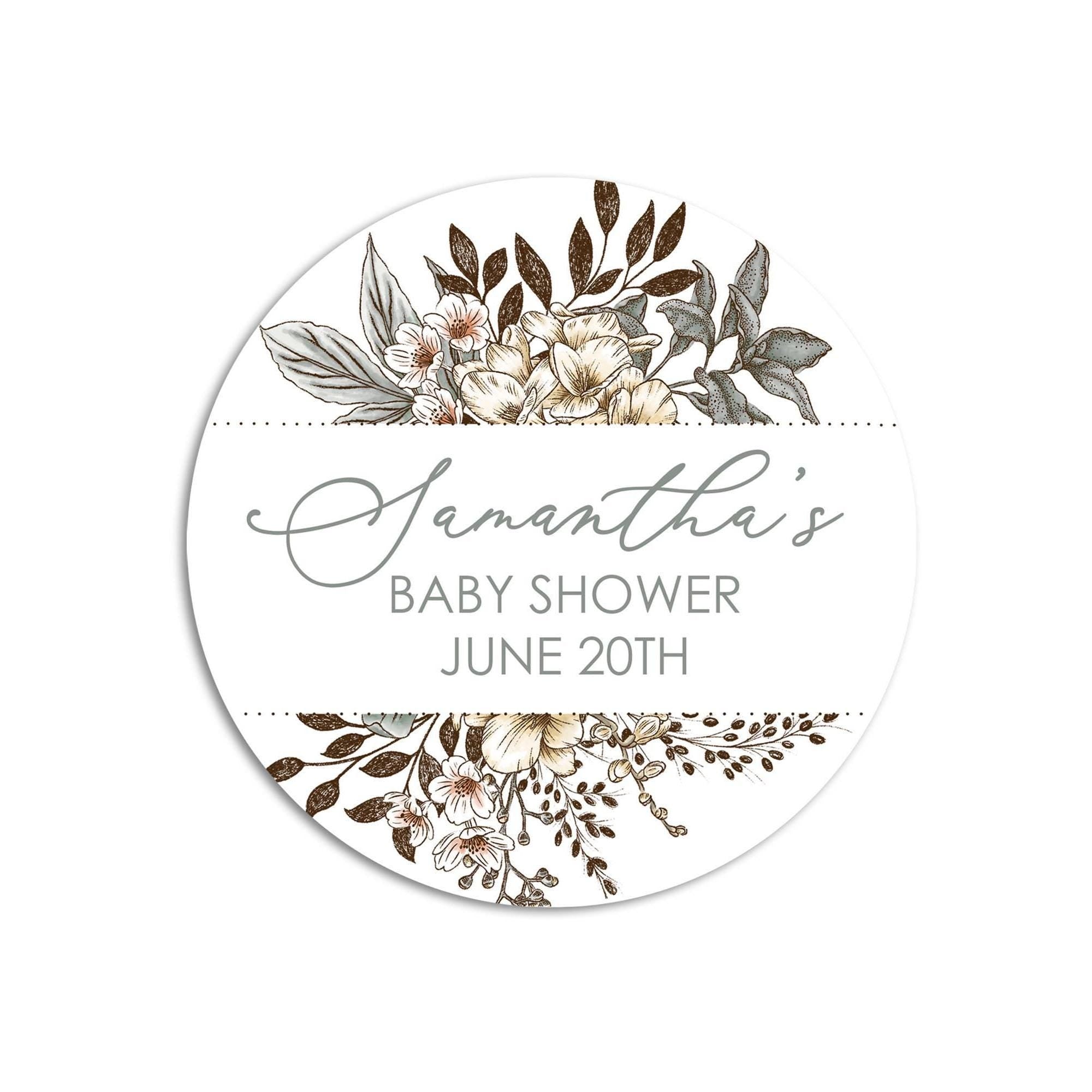 Botanical Wildflowers Baby Shower Stickers, Garden Themed Baby Shower Party, Watercolor Round Stickers for Favors, Baby In Bloom Round Label
