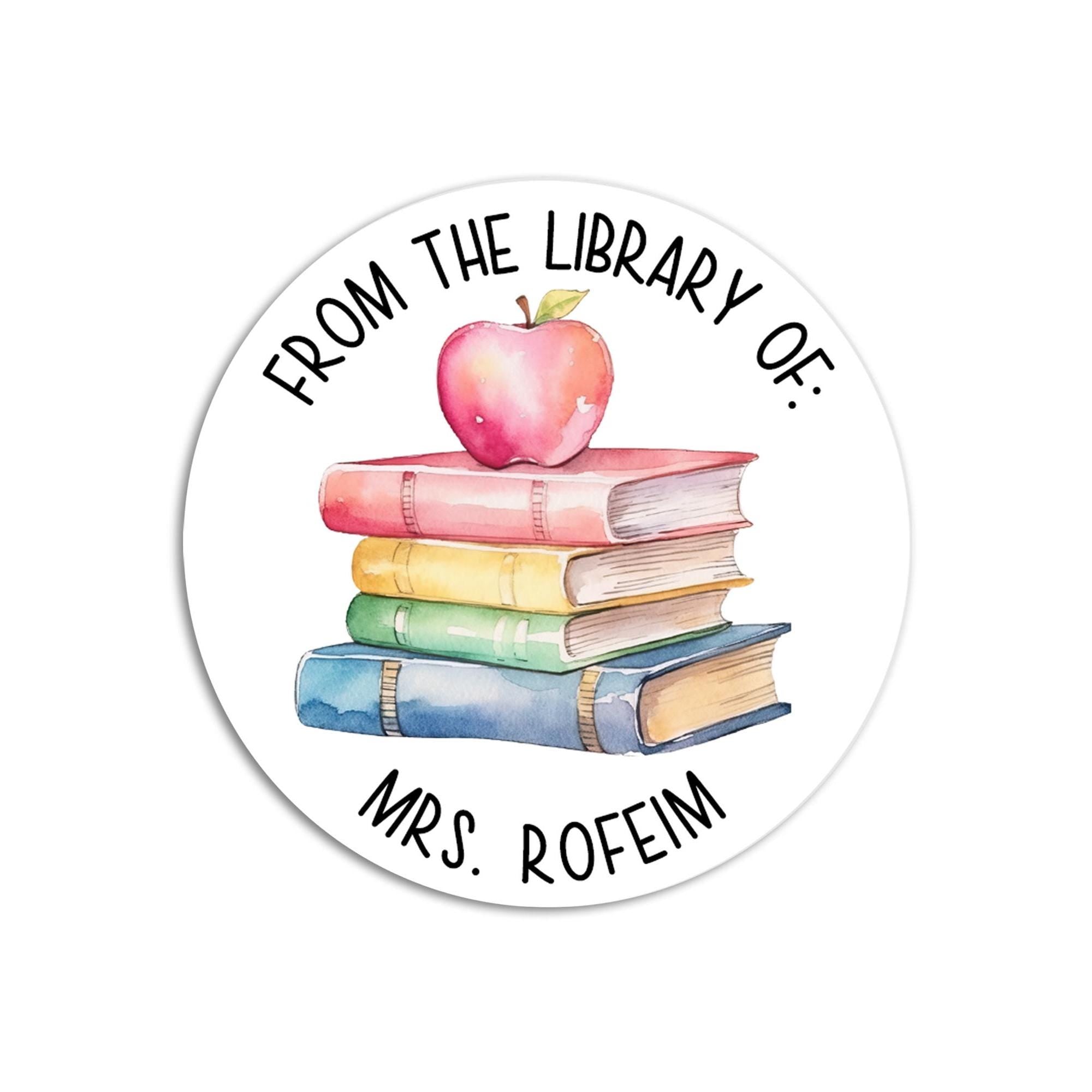 Teacher Book Labels | This Book Belongs to Stickers | Personalized Book Labels| From the Library of Stickers | Stack of Books Apple Stickers