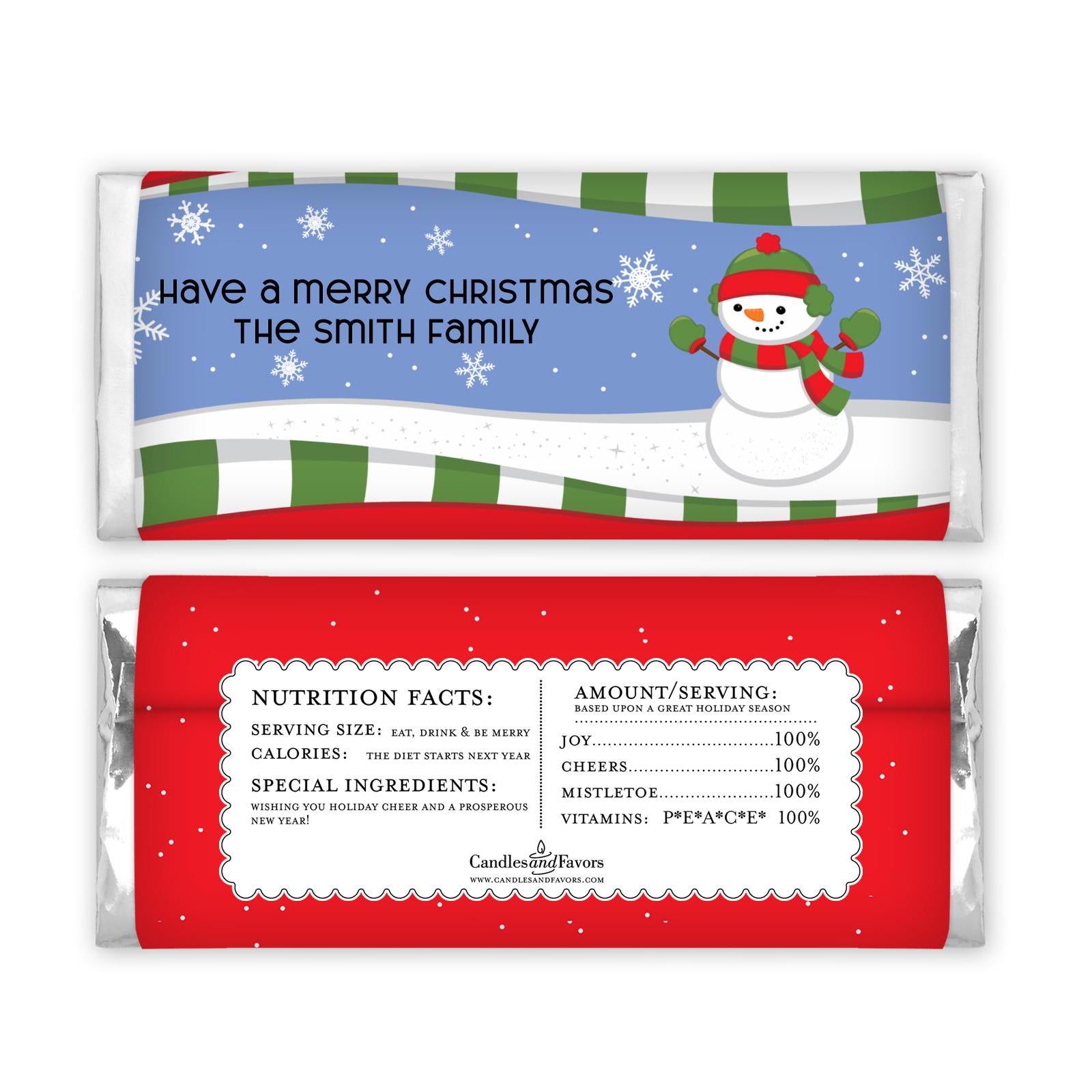 12 Snowman Christmas Candy Bar Wrappers - Personalized Custom Sweet Treat Christmas Party Favors