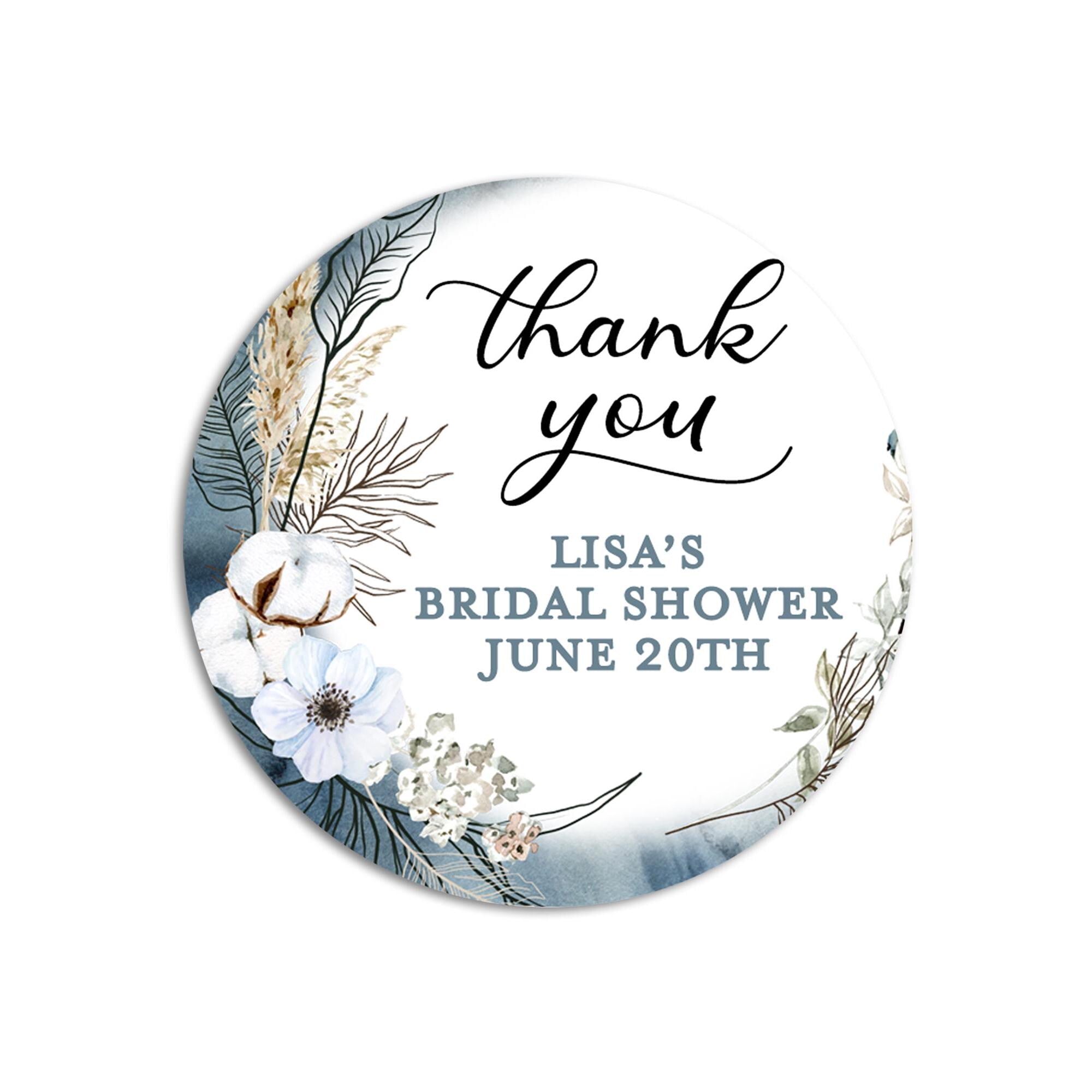 Thank You Bridal Shower Stickers, Boho Floral Round Thank You Labels, Wedding Favors, Shower Favor with Greenery, Bridal Shower Labels