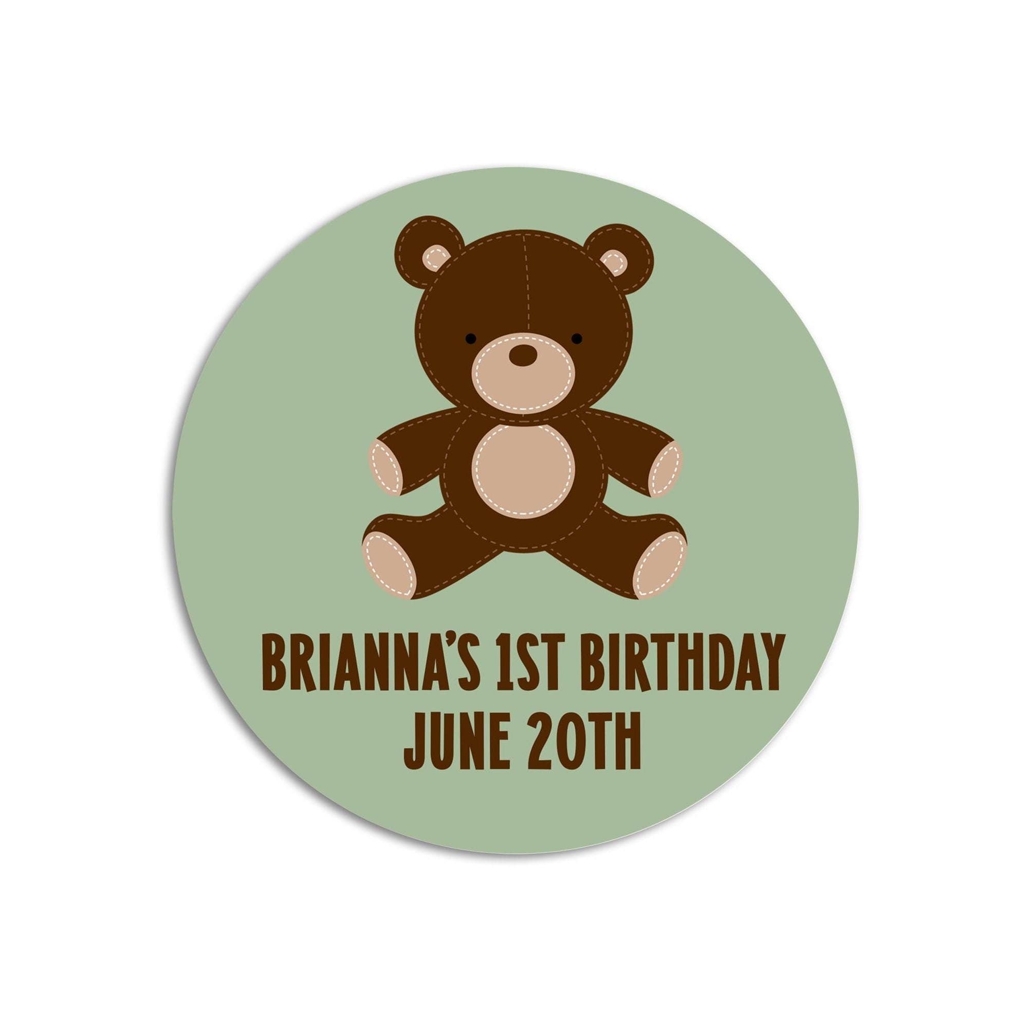 Teddy Bear Birthday Party Favor Stickers, Happy Birthday Labels, Custom Birthday Party Favor Labels, Personalized Round Stickers