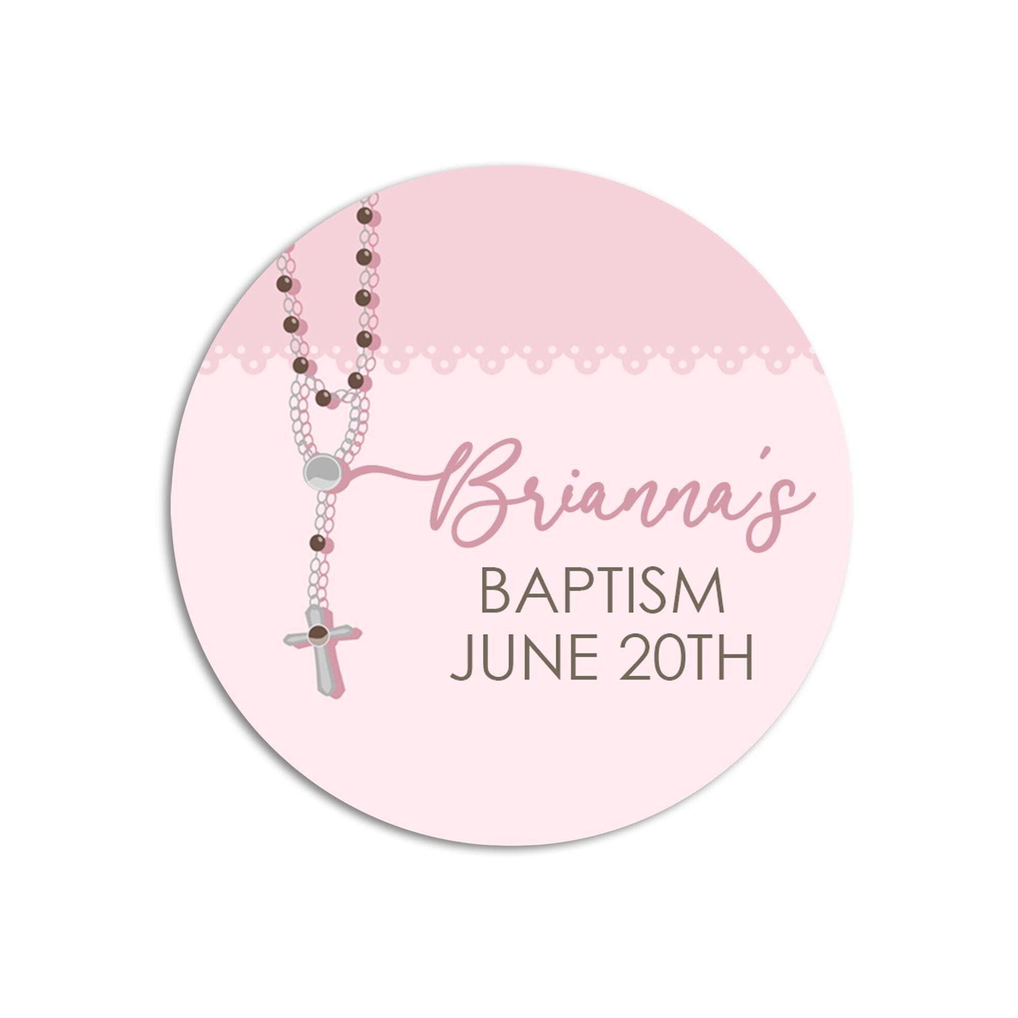 Pink Rosary Bead Baptism Stickers, Girl Baptism Favors, Religious Thank You for Coming Favors, Communion Stickers, and Christening Supplies