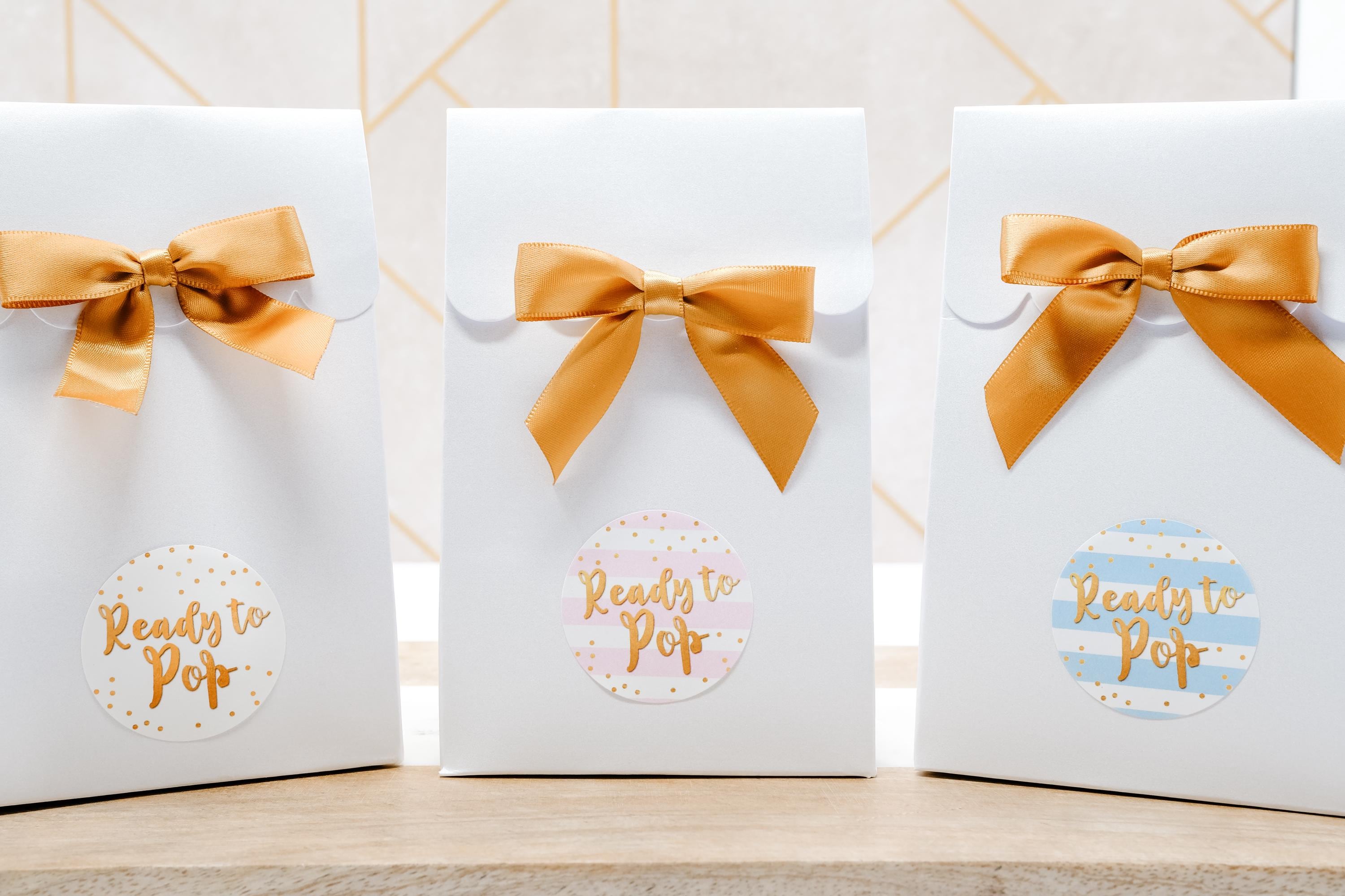 Ready To Pop Baby Stickers, White Gold Baby Shower Labels