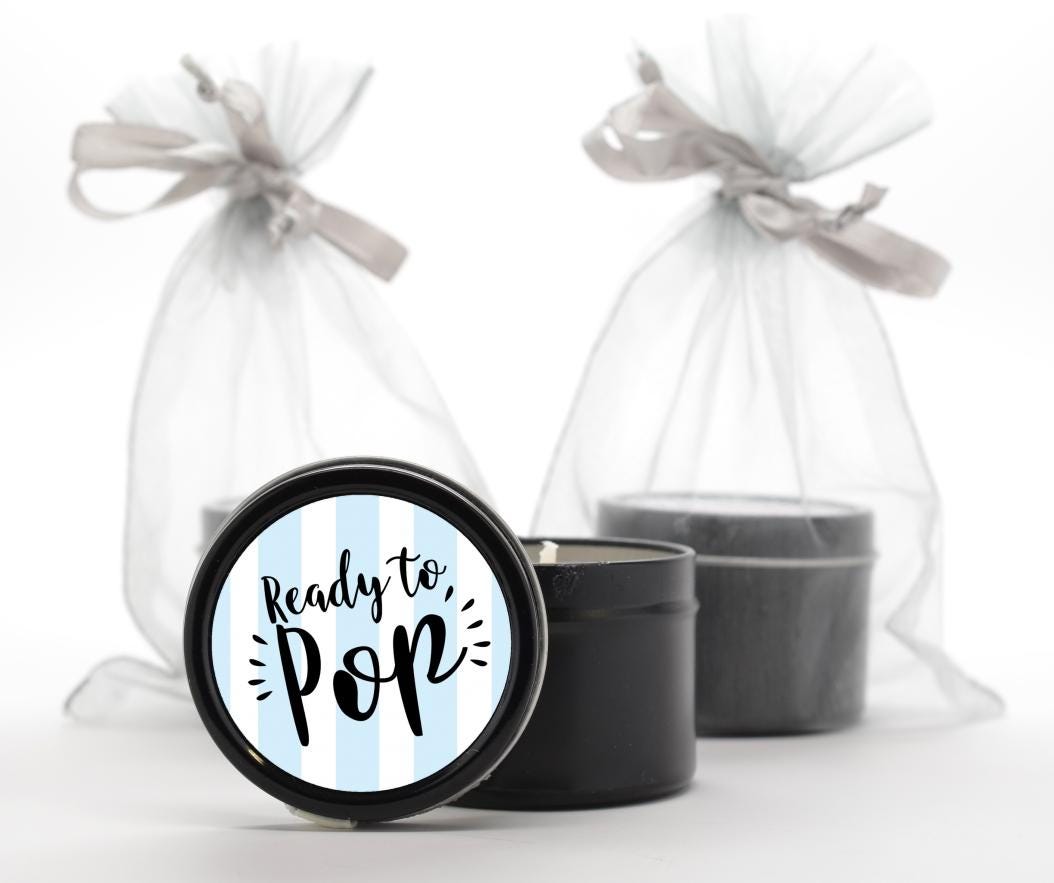 Ready To Pop Blue Popcorn Stickers for Baby Shower, Thank You Stickers Baby Boy Shower Favors, About To Pop Party, Round Stickers for Favor