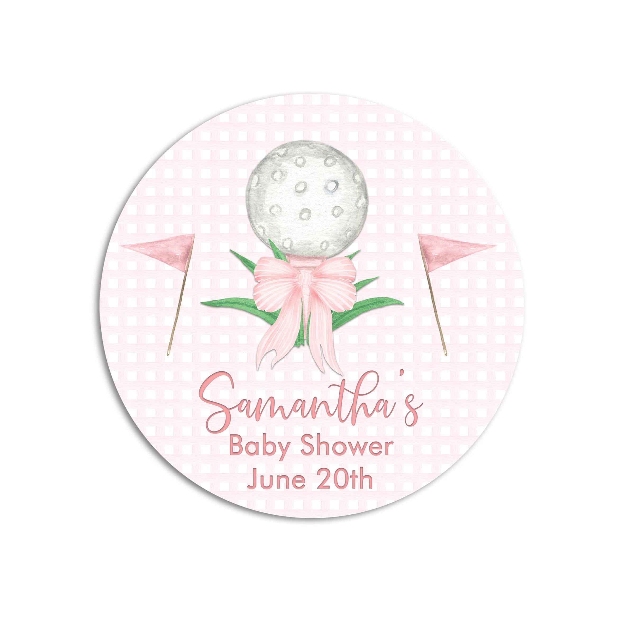 Golf Pink Baby Shower Sticker Favors, Personalized Tee Time Favors Labels, Baby Shower Custom Stickers, Its A Girl Baby Shower Favor