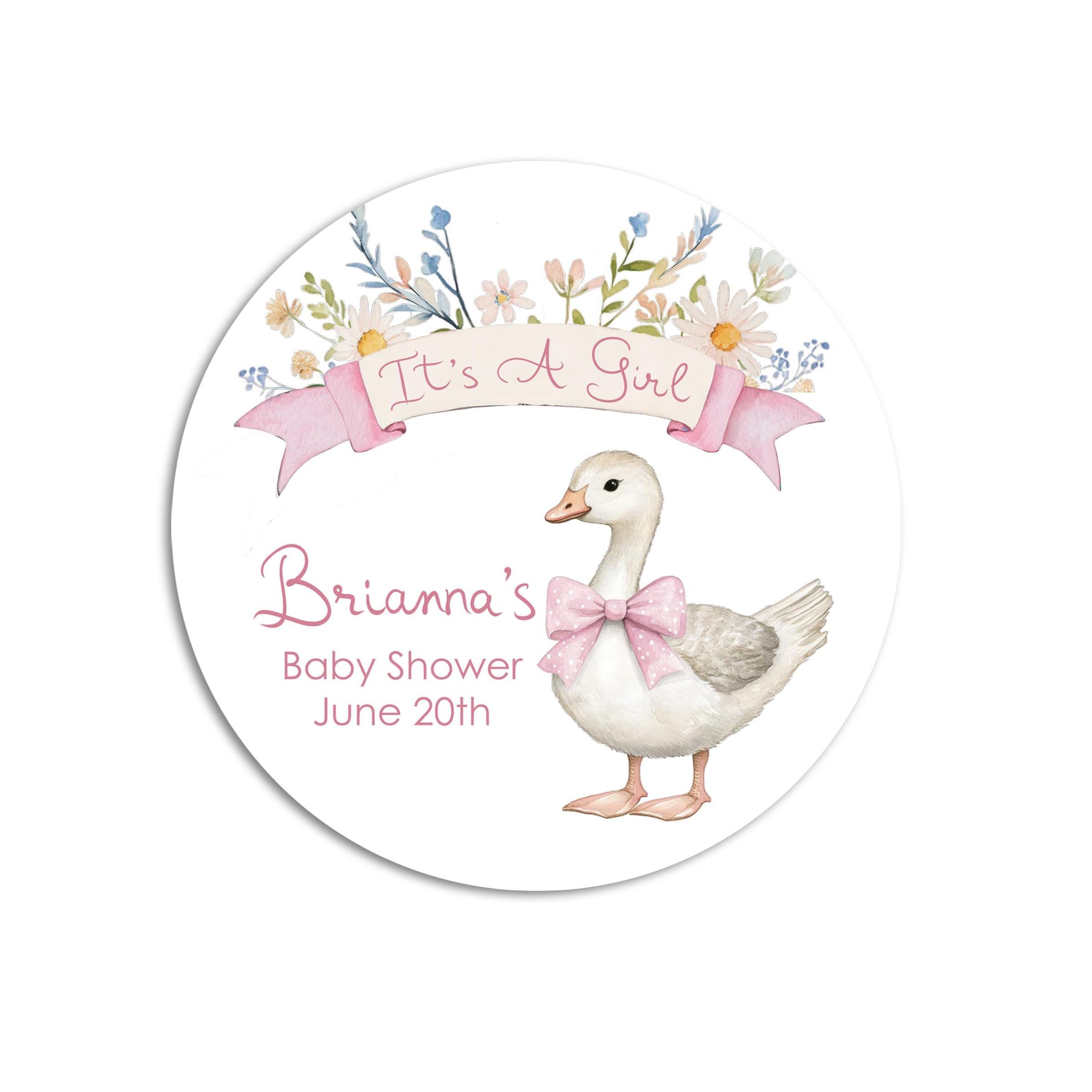 Goose Pink Baby Shower Sticker Favors, Personalized Nursery Rhyme Favors Labels, Baby Shower Custom Stickers, Its A Girl Baby Shower Favor