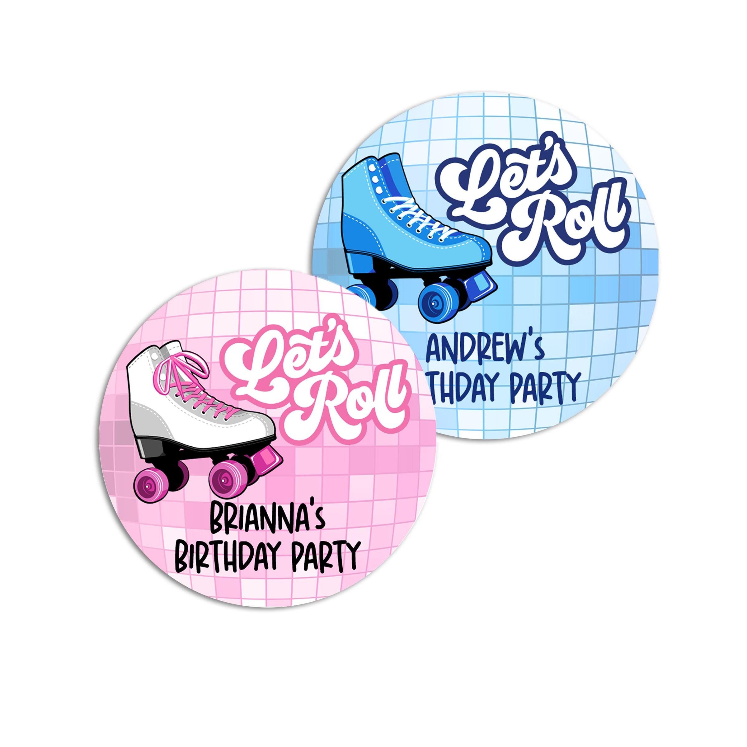 Lets Roll Skating Birthday Party Favor Stickers, Happy Birthday Labels, Custom Birthday Party Favor Labels, Personalized Round Stickers