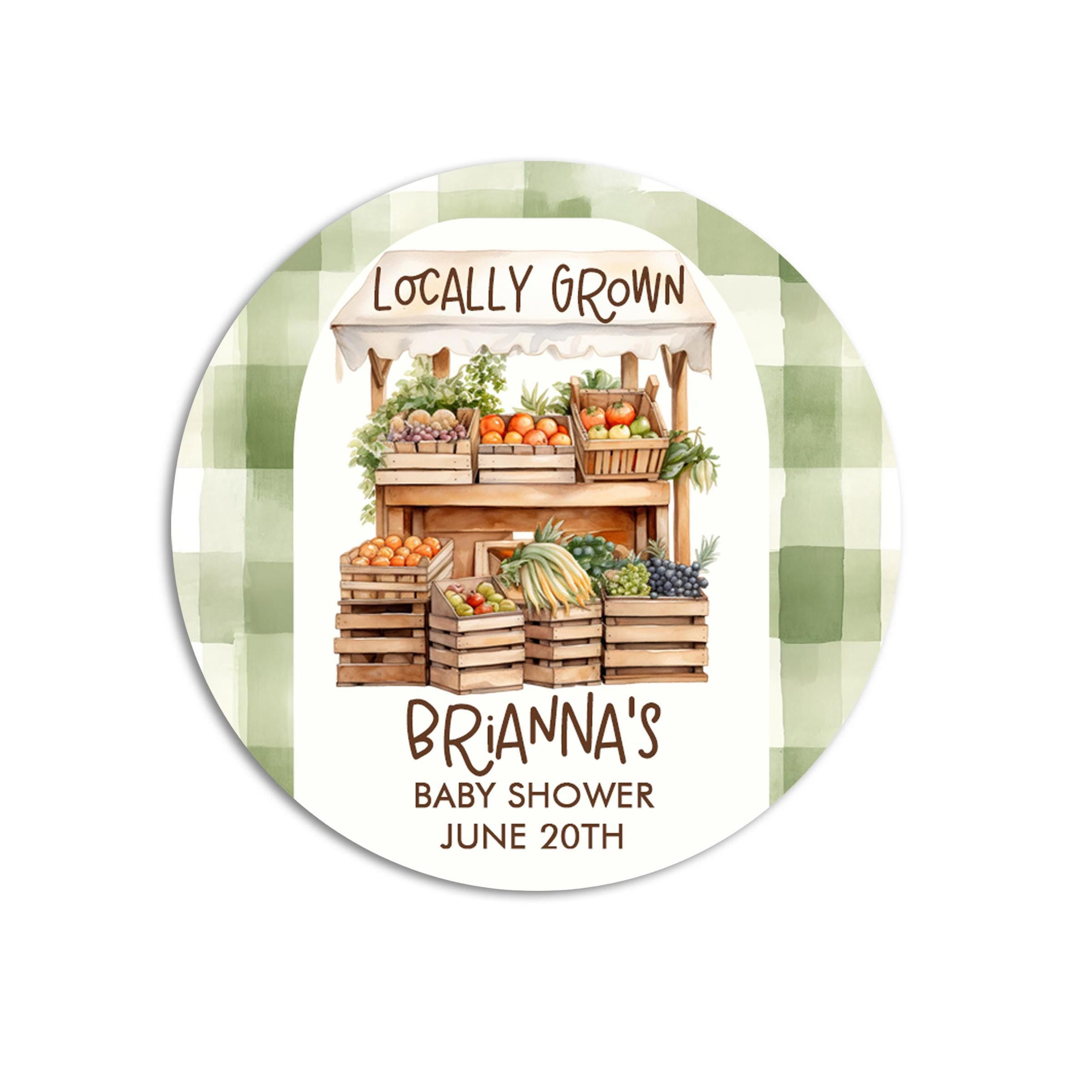 Locally Grown Baby Shower Stickers, Farmers Market Baby Shower Favors Labels, Local Fresh Market Baby Shower Party Idea, Thank You Labels