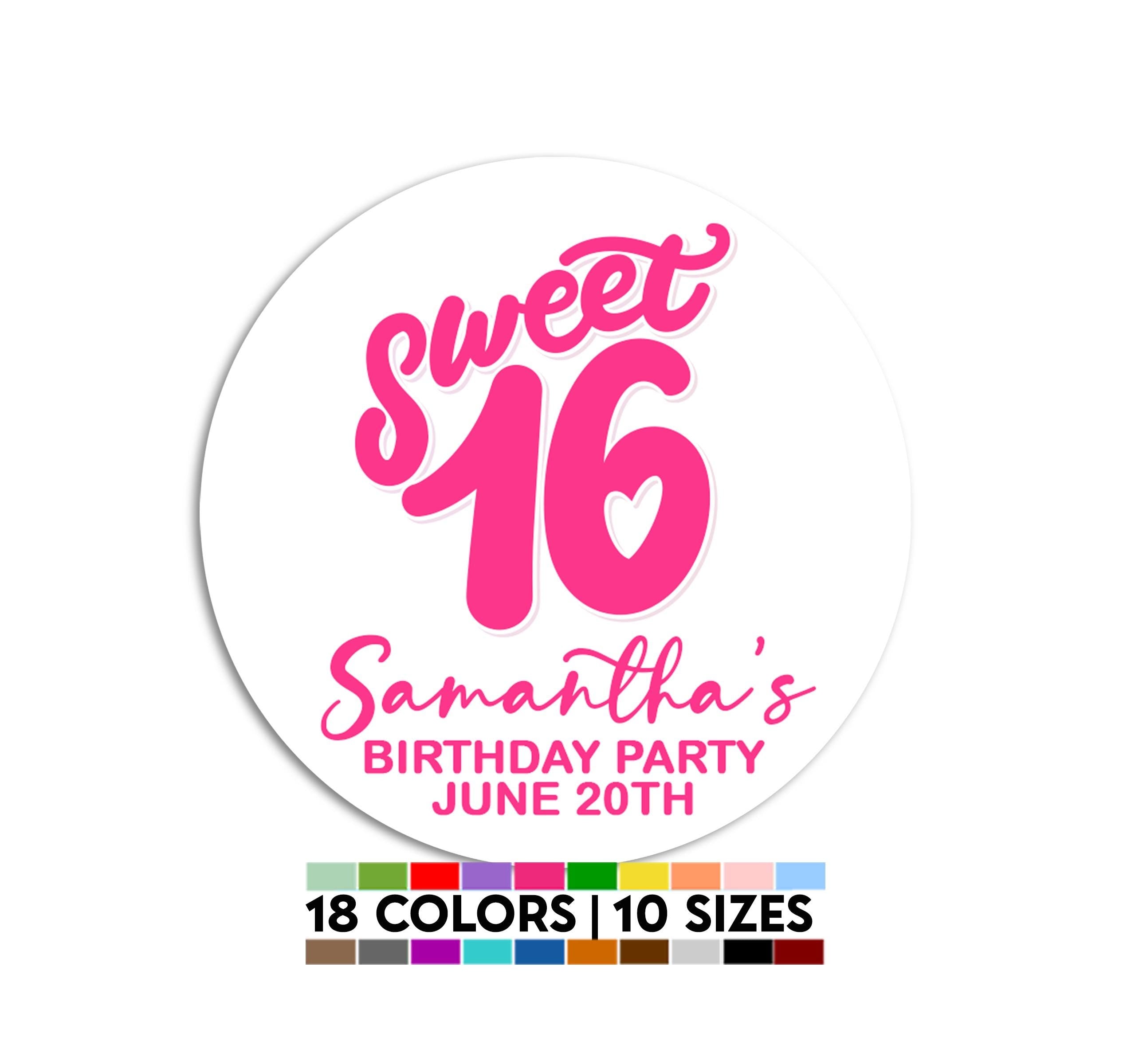 Sweet Sixteen Birthday Party Favor Stickers, 16th Birthday Labels, Happy Birthday Labels, Personalized Sweet 16 Birthday Party