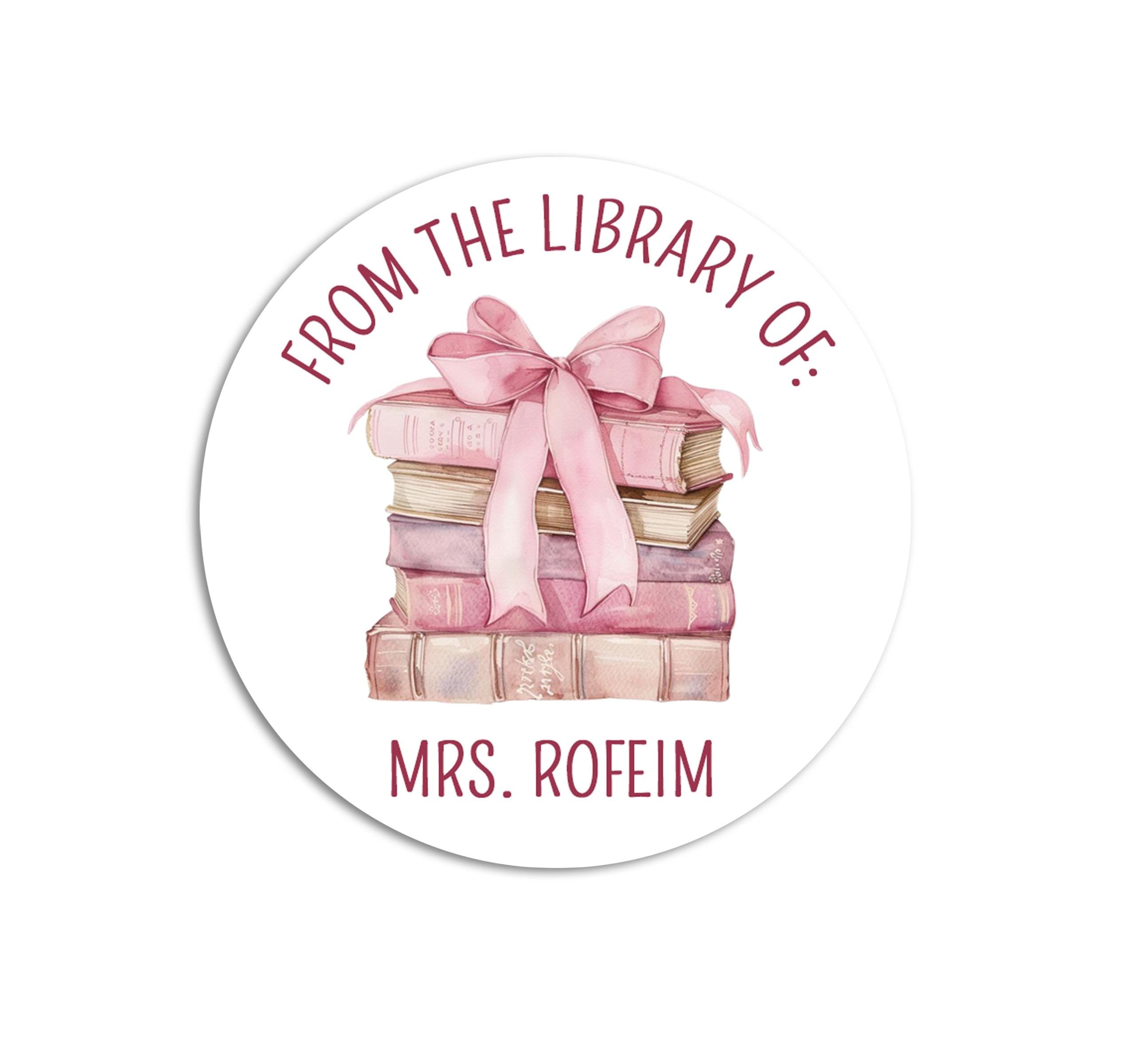 Teacher Book Labels, This Book Belongs to Stickers, Personalized Book Labels, From the Library of Stickers, Pink Bow Stack of Book Stickers