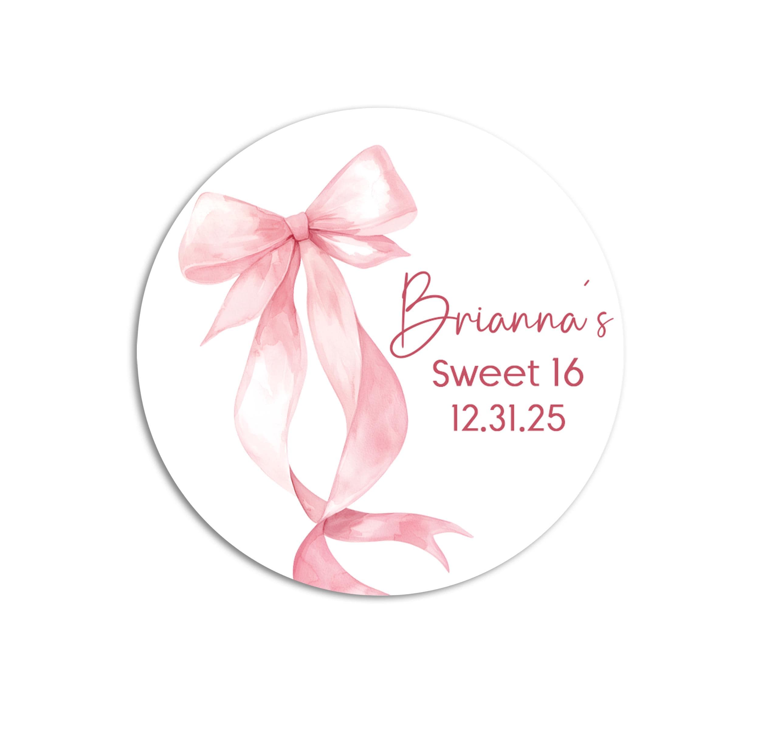 Sweet Sixteen Birthday Party Stickers, 16th Pink Coquette Bow Birthday Labels, Happy Birthday Favor, Personalized Sweet 16 Birthday Party