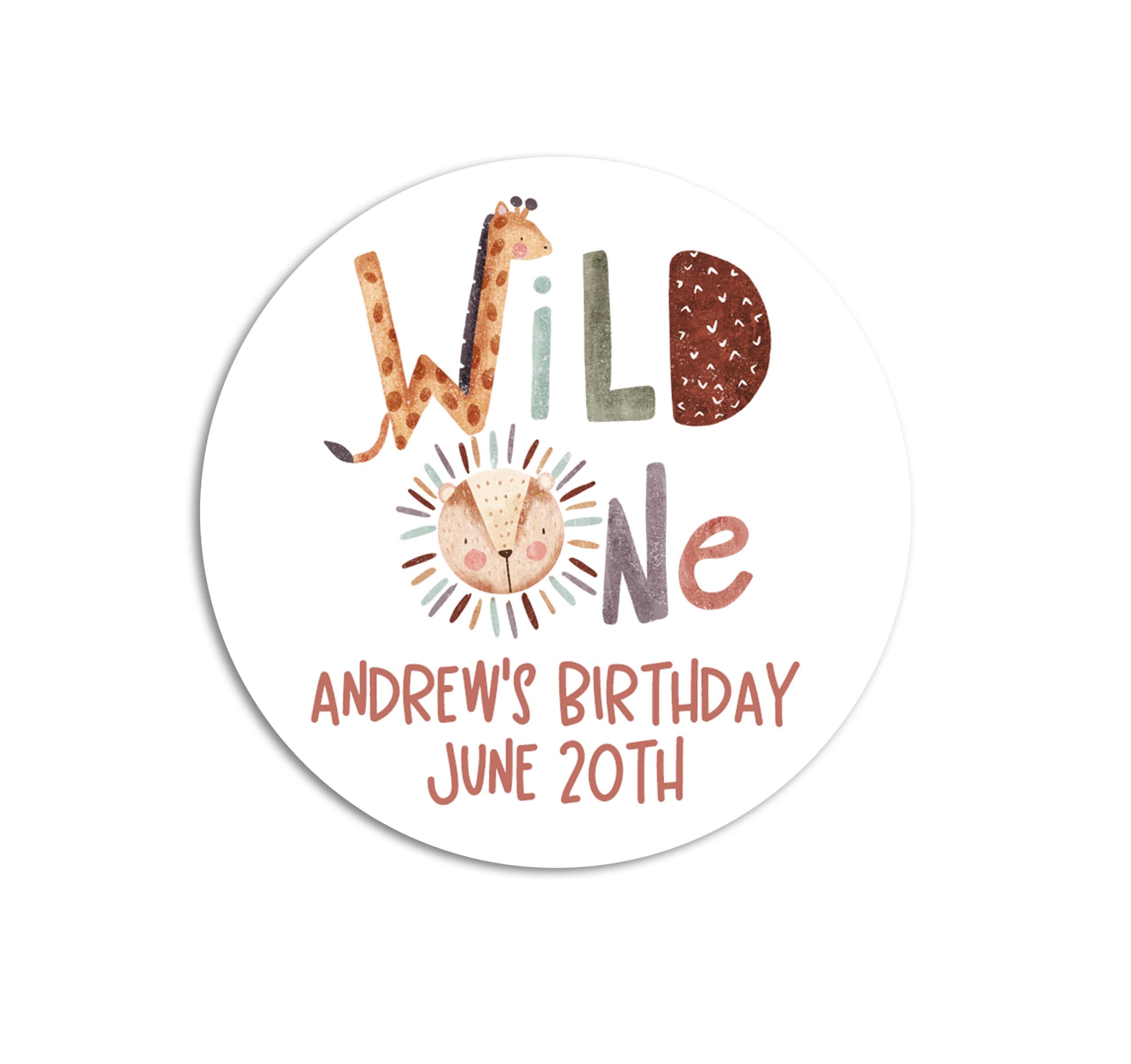 Wild One 1st Birthday Sticker, Safari Animals Wild One Birthday, Thank You for a Onederful Party, Jungle Safari Thank You Birthday