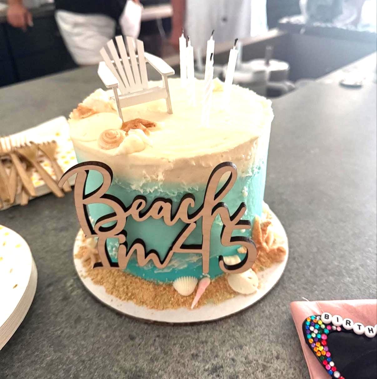 Beach I’m 45 Cake Topper, Wood Sweet Birthday Cake Decor, Any Age Birthday Party Cake Topper, Beach Themed Decor, 45th Birthday Decoration