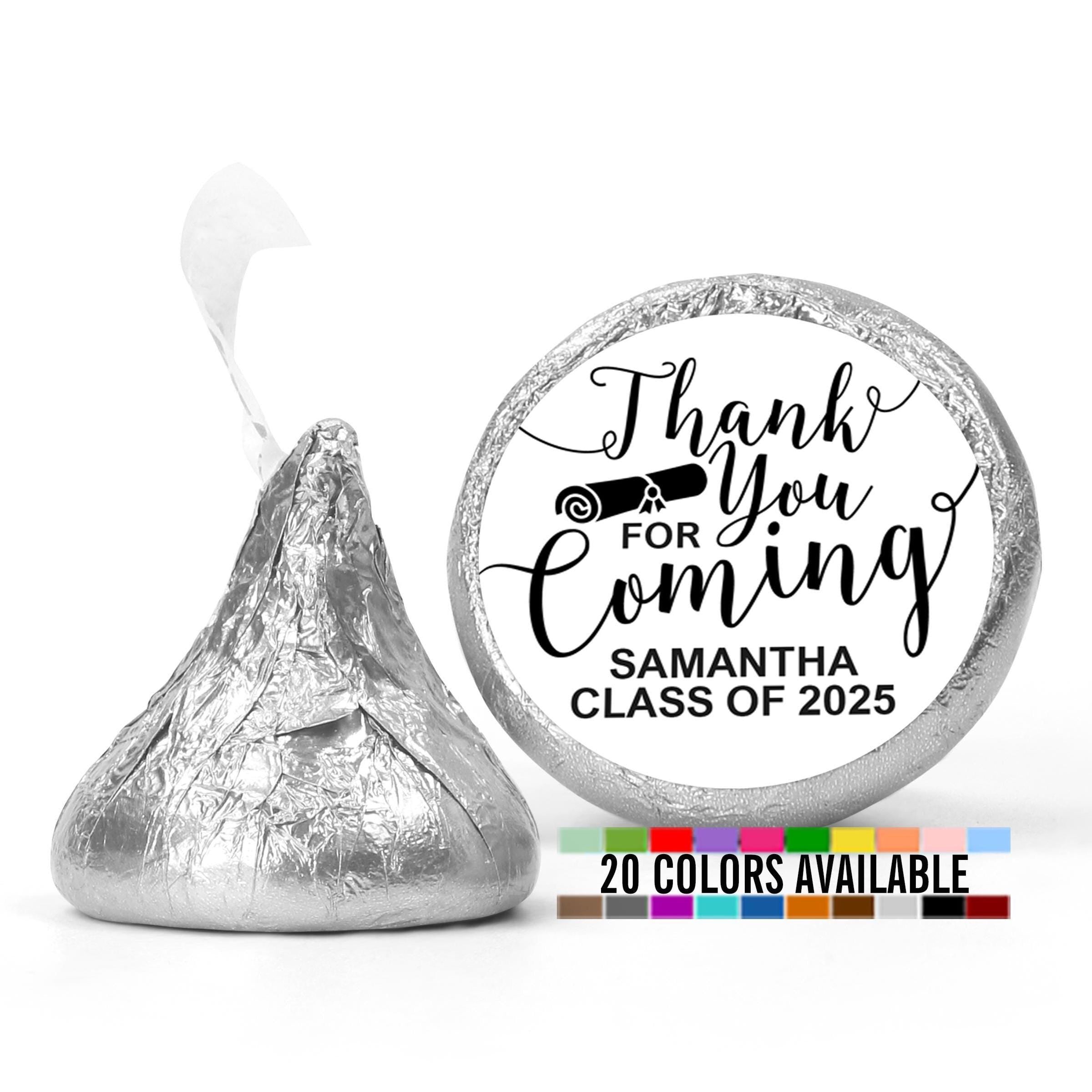 Thank You For Coming - Personalized Round Graduation Party Chocolate Kiss Sticker Labels - Graduation Candy Sticker - 108 Chocolate Labels